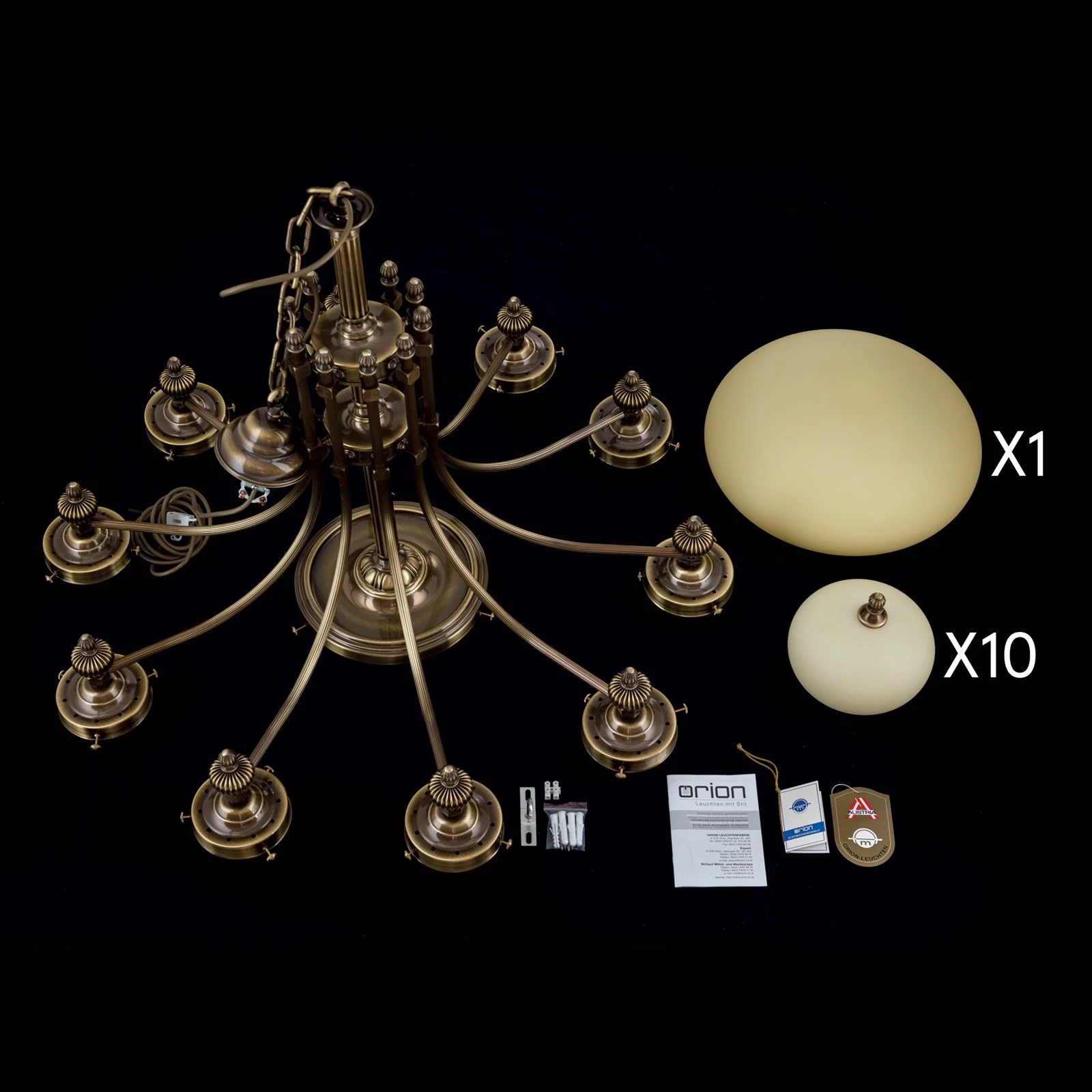 Luster WIENER NOSTALGIE, 10+1 izvora svetla, nadole, sjajni mesing, sjajni šampanj abažuri - 8