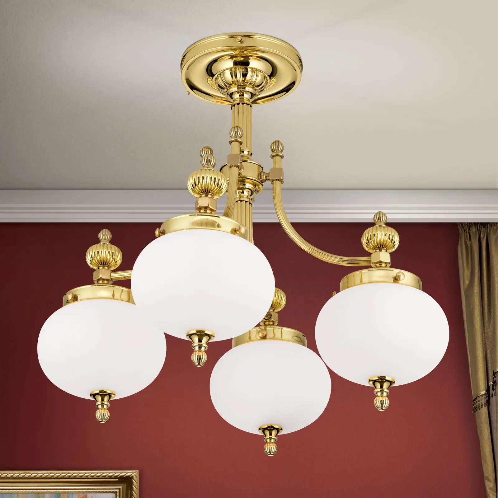 Plafonski luster WIENER NOSTALGIE, sa 4 izvora svetla, sjajni mesing, sa opalno mat staklom - 2