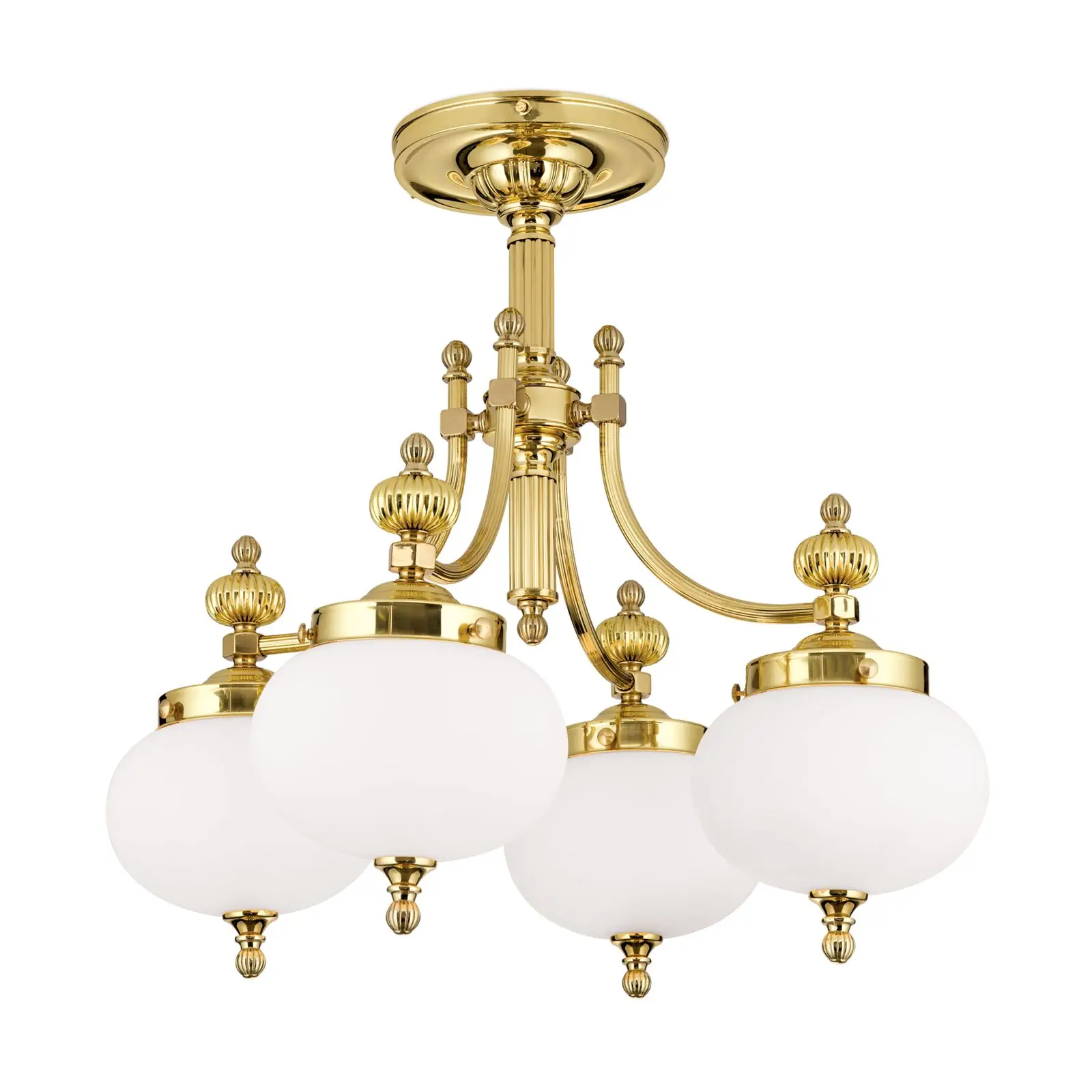 Plafonski luster WIENER NOSTALGIE, sa 4 izvora svetla, sjajni mesing, sa opalno mat staklom - 4