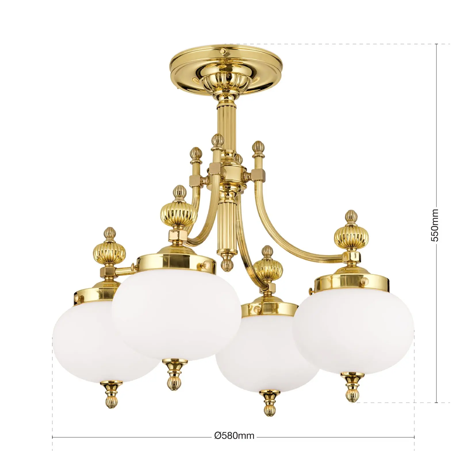 Plafonski luster WIENER NOSTALGIE, sa 4 izvora svetla, sjajni mesing, sa opalno mat staklom - 7