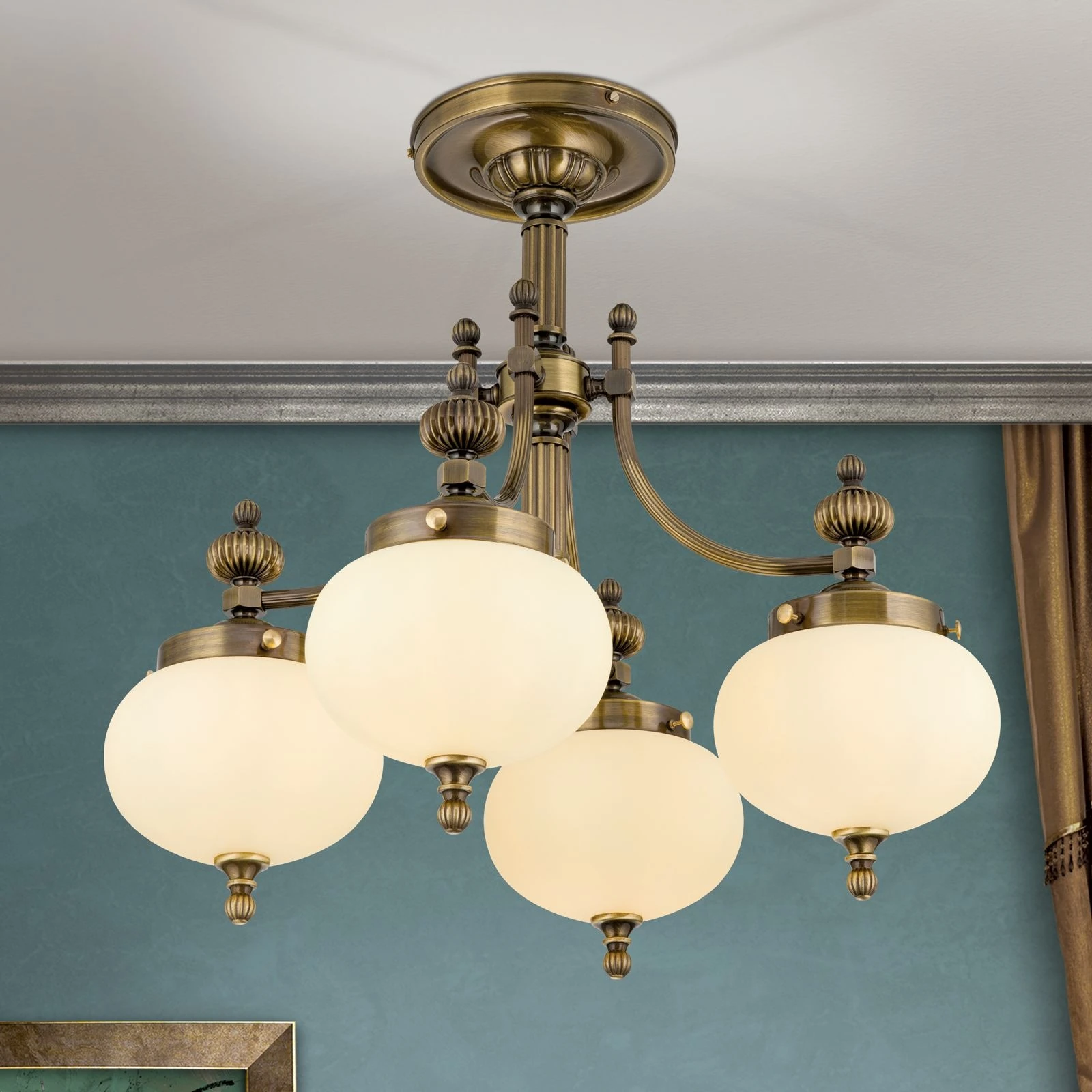 Plafonski luster WIENER NOSTALGIE, 4 izvora svetla, antik mesing, šampanj staklo - 2