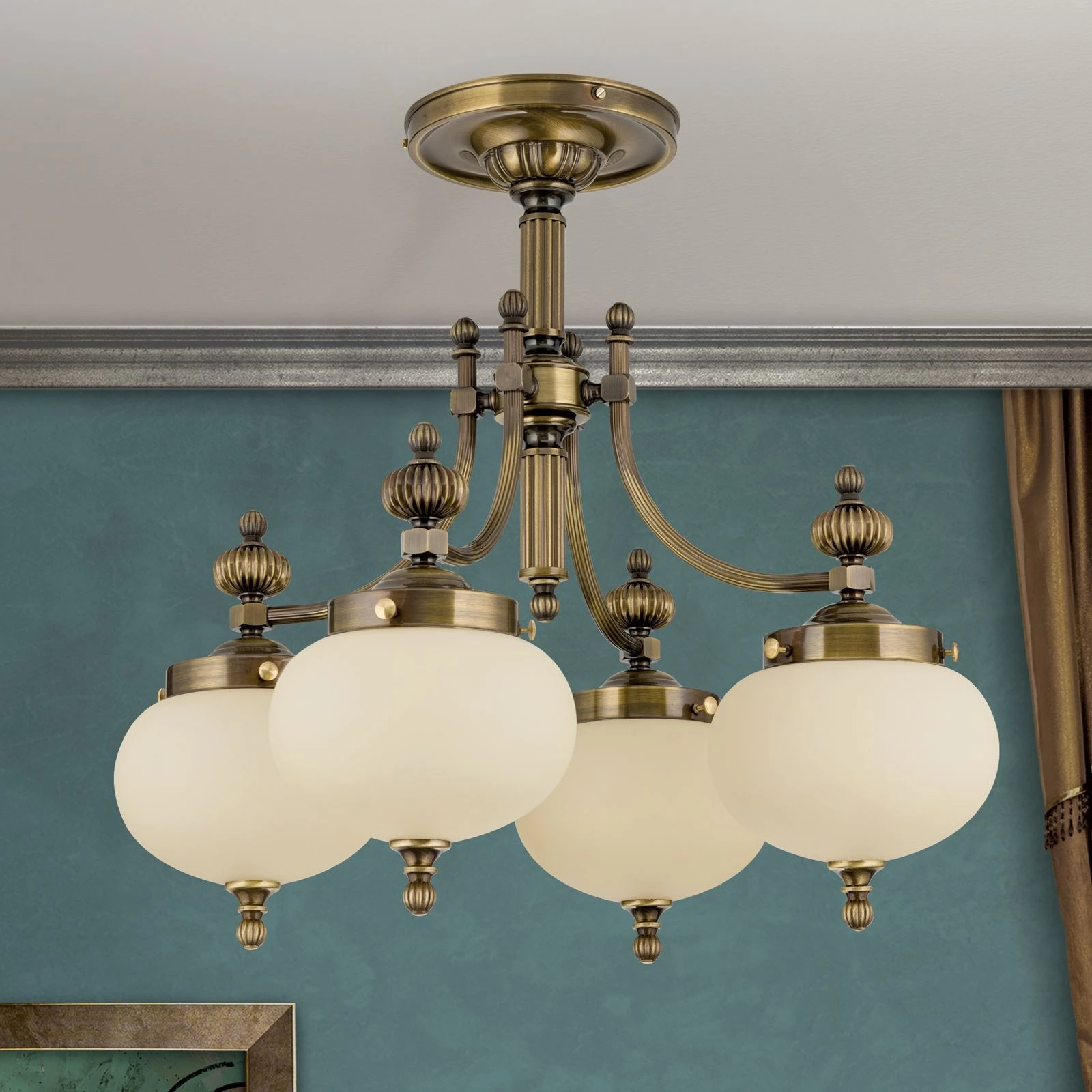 Plafonski luster WIENER NOSTALGIE, 4 izvora svetla, antik mesing, šampanj staklo - 3