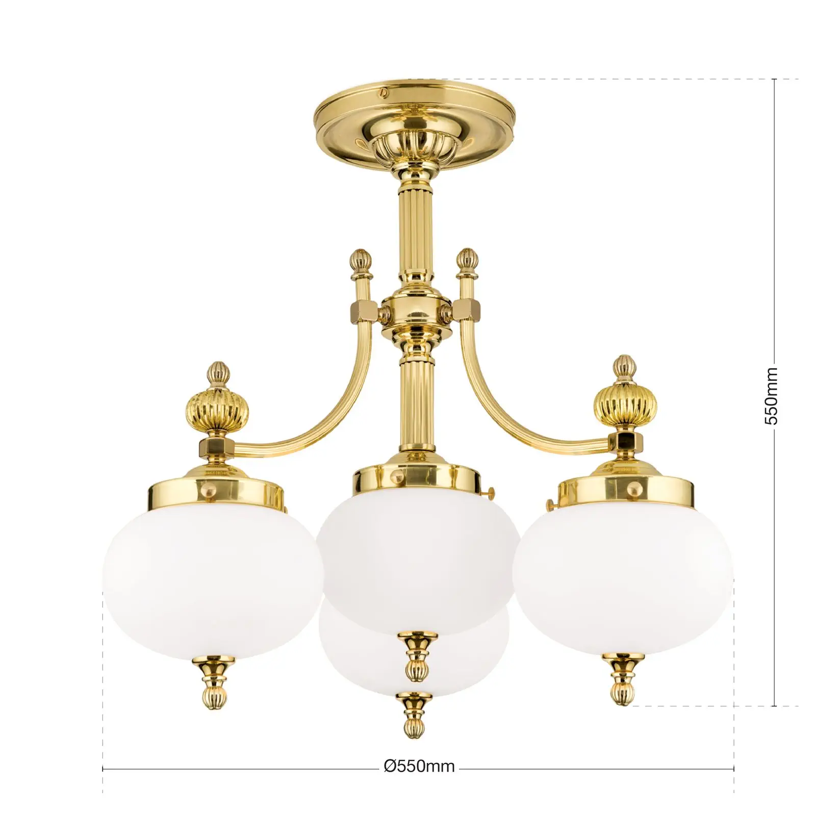 Plafonski luster WIENER NOSTALGIE, sa 3+1 izvora svetla, sjajni mesing, sa opalno mat staklom - 7