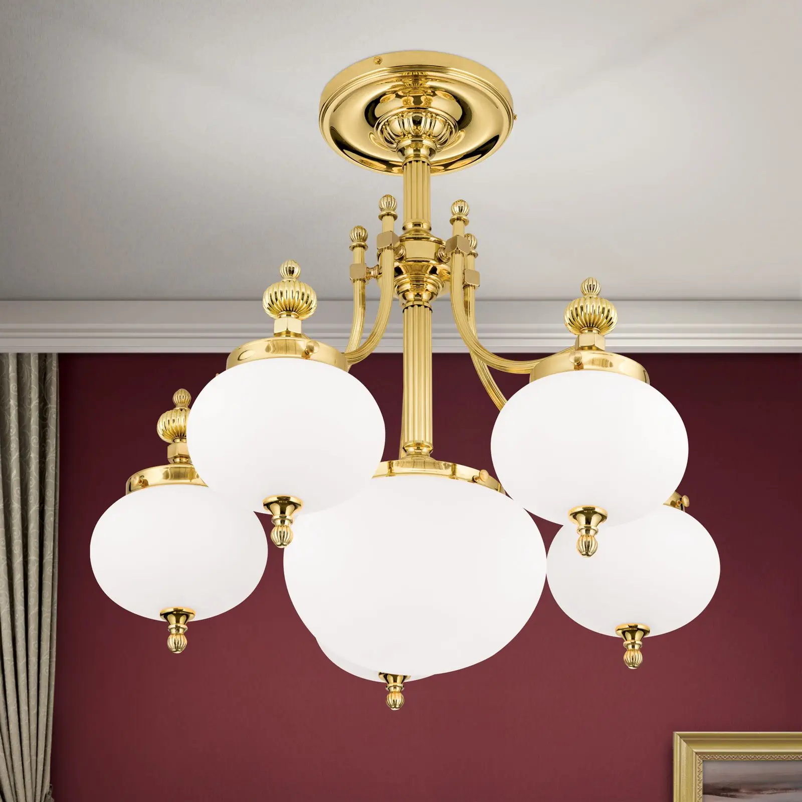 Plafonski luster WIENER NOSTALGIE, sa 5+1 izvora svetla, sjajni mesing, sa opalno mat staklom - 2