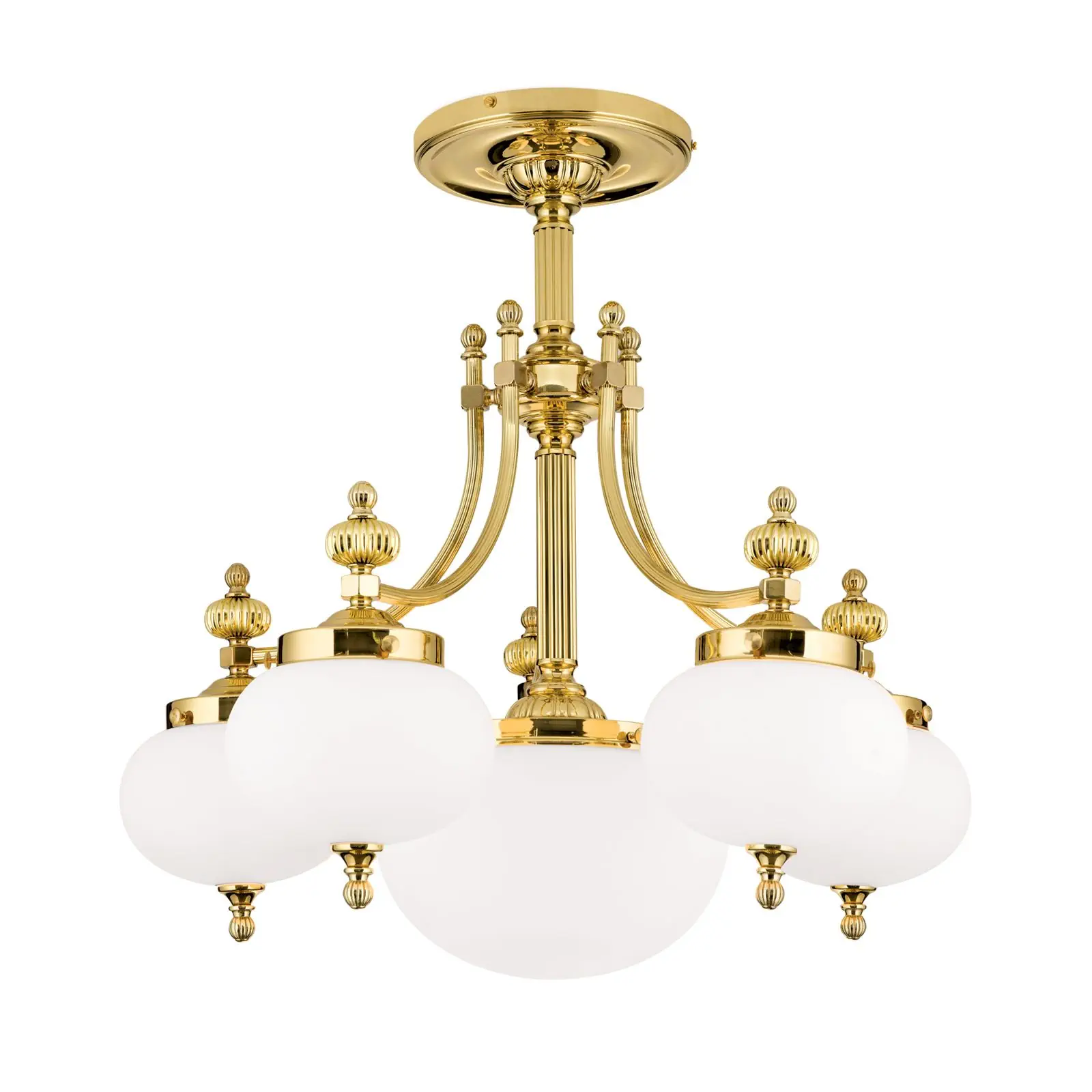 Plafonski luster WIENER NOSTALGIE, sa 5+1 izvora svetla, sjajni mesing, sa opalno mat staklom - 4