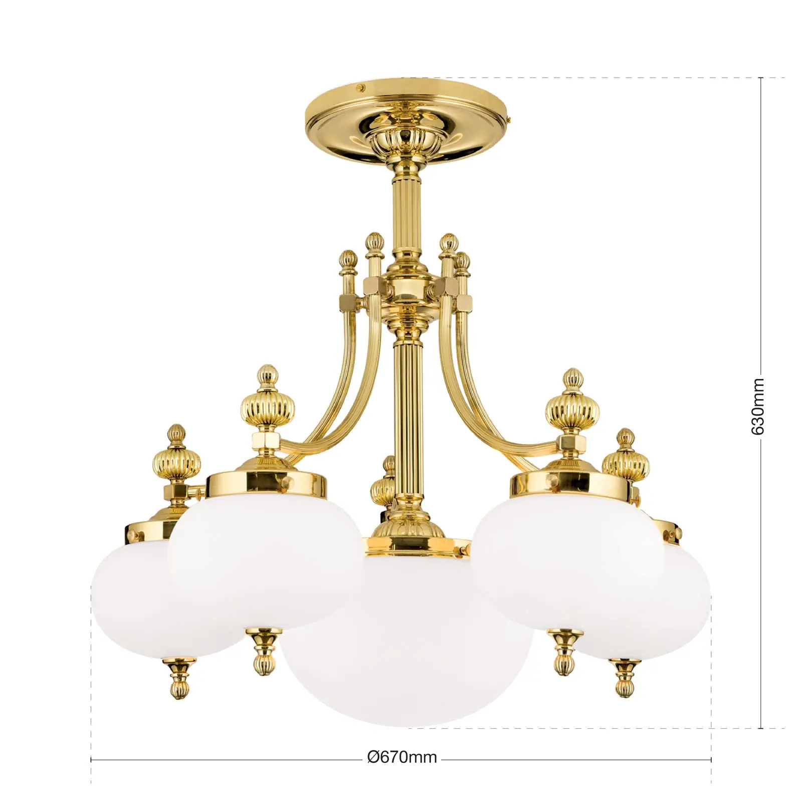 Plafonski luster WIENER NOSTALGIE, sa 5+1 izvora svetla, sjajni mesing, sa opalno mat staklom - 7