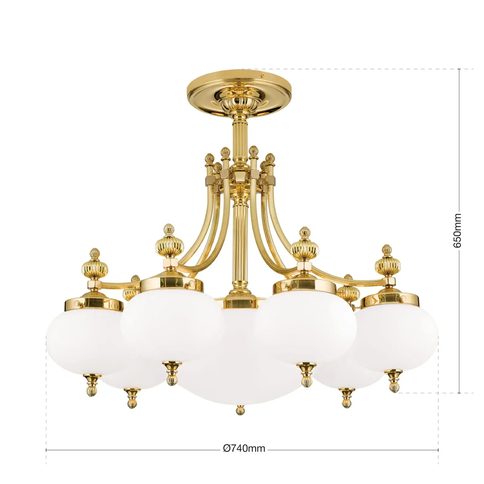 Plafonski luster WIENER NOSTALGIE, sa 7+1 izvora svetla, sjajni mesing, sa opalno mat staklom - 7