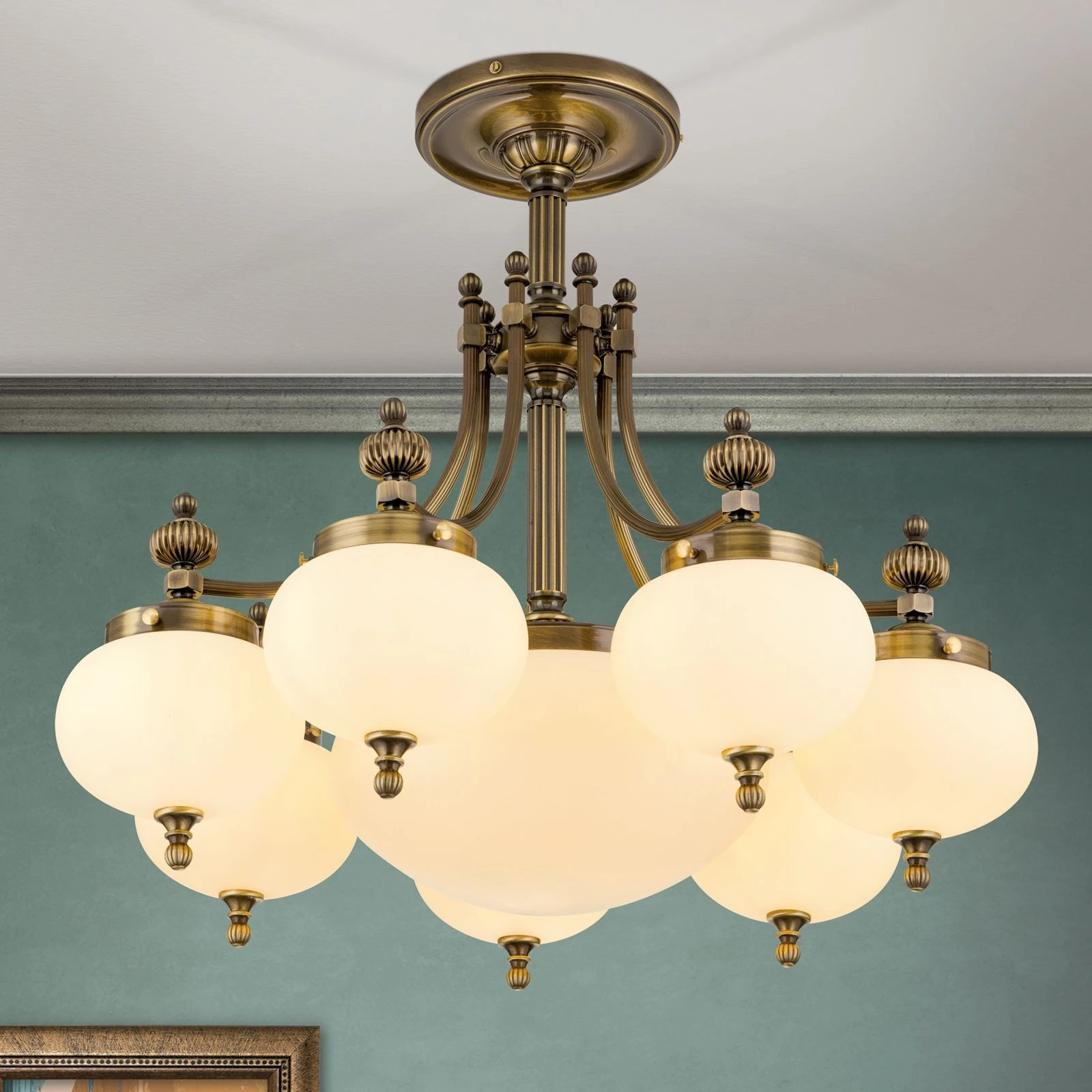 Plafonski luster WIENER NOSTALGIE, 7+1 izvora svetla, antik mesing, šampanj staklo - 2