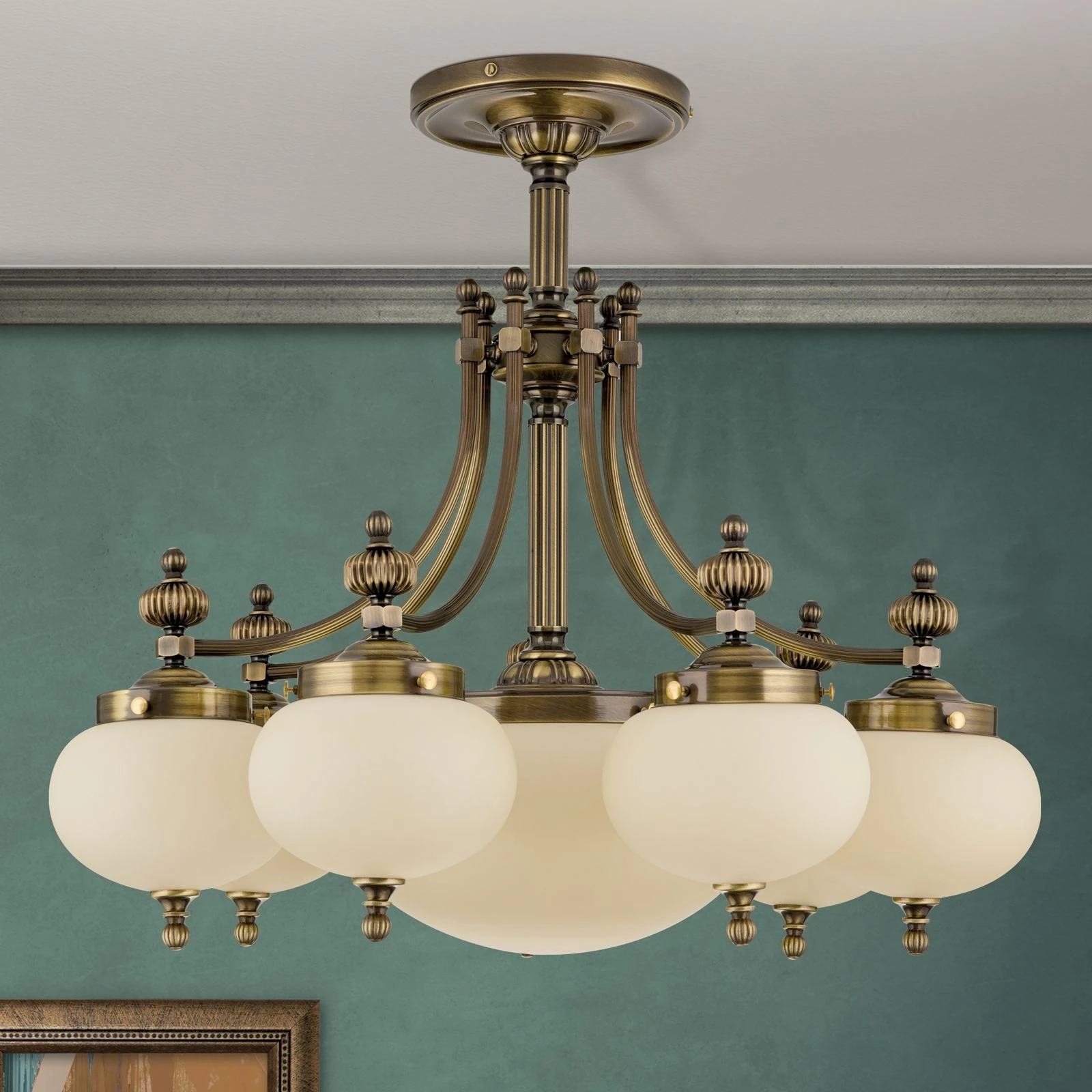 Plafonski luster WIENER NOSTALGIE, 7+1 izvora svetla, antik mesing, šampanj staklo - 3