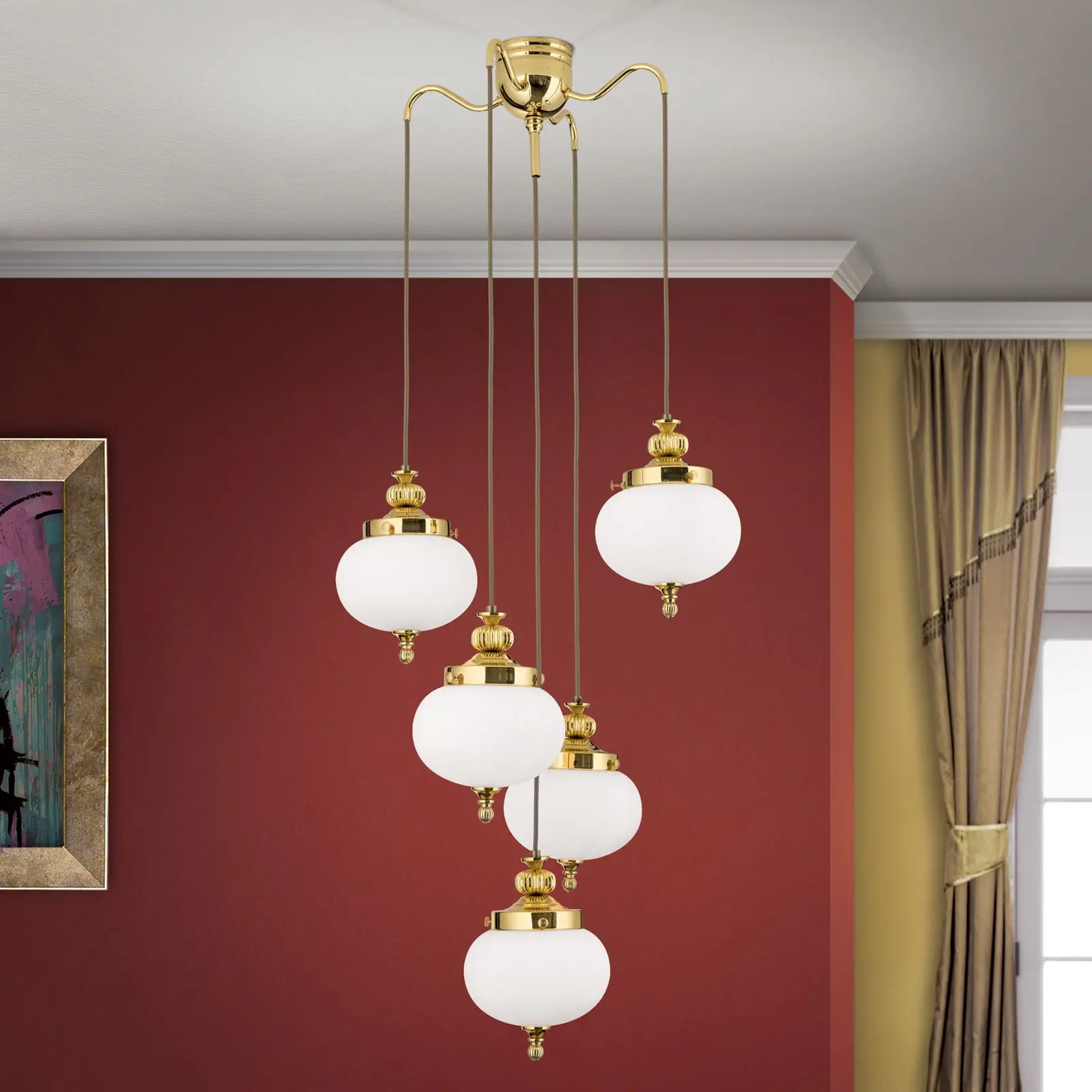 Luster WIENER NOSTALGIE, 4+1 izvora svetla, sjajni mesing, sa opal mat staklom - 2