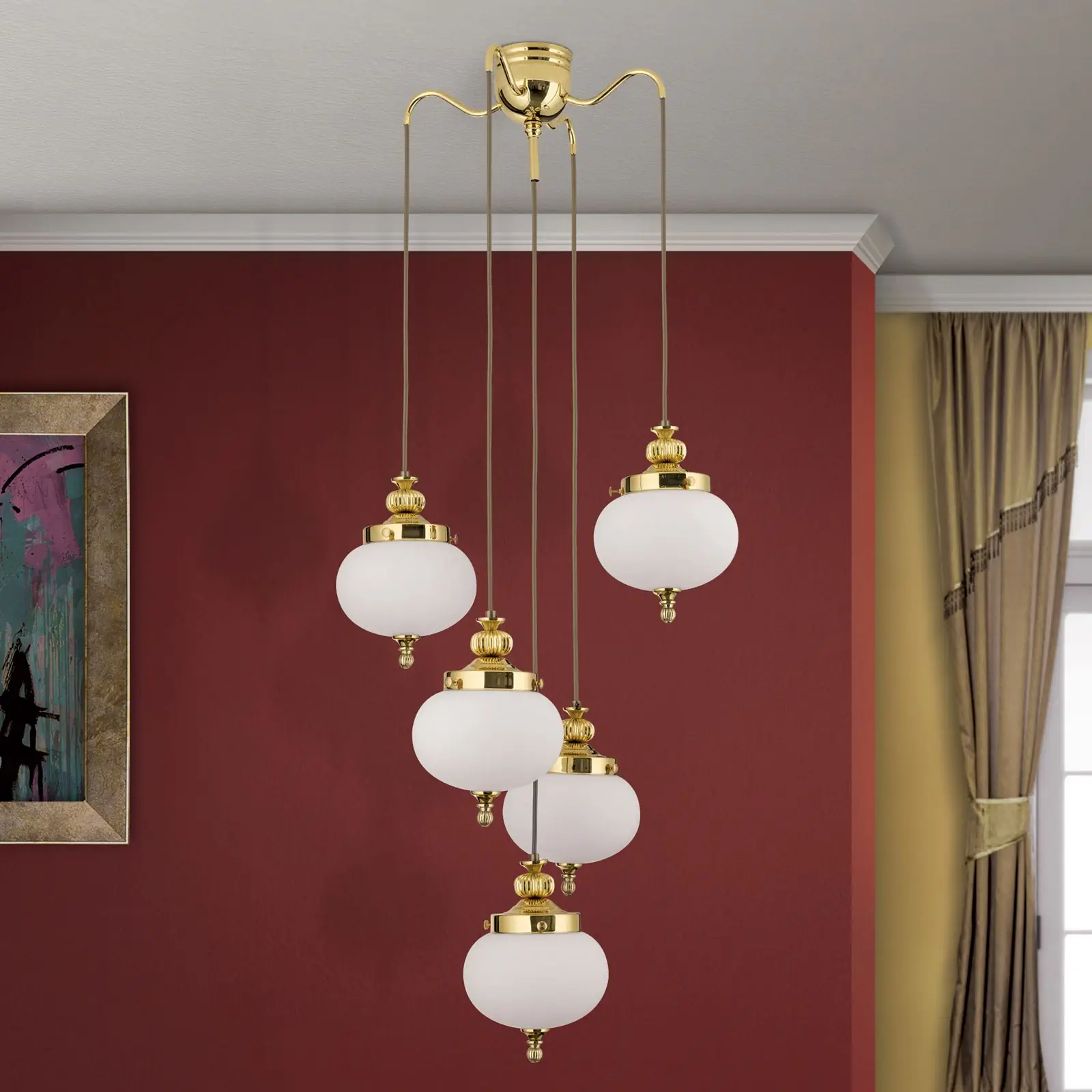 Luster WIENER NOSTALGIE, 4+1 izvora svetla, sjajni mesing, sa opal mat staklom - 3