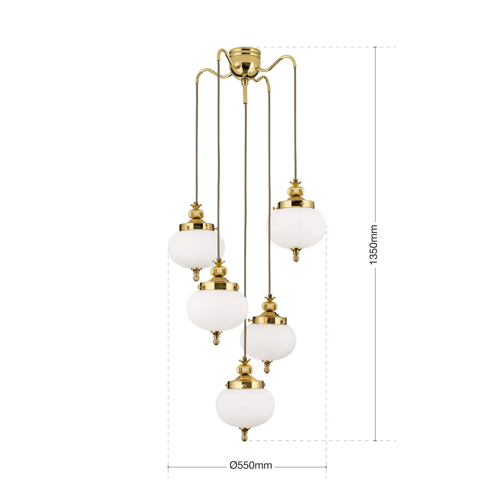 Luster WIENER NOSTALGIE, 4+1 izvora svetla, sjajni mesing, sa opal mat staklom - 7