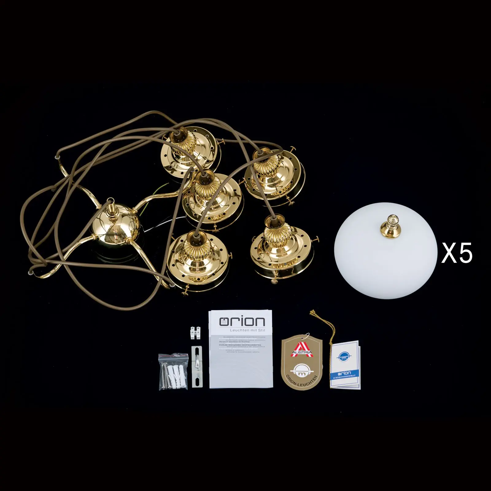 Luster WIENER NOSTALGIE, 4+1 izvora svetla, sjajni mesing, sa opal mat staklom - 8