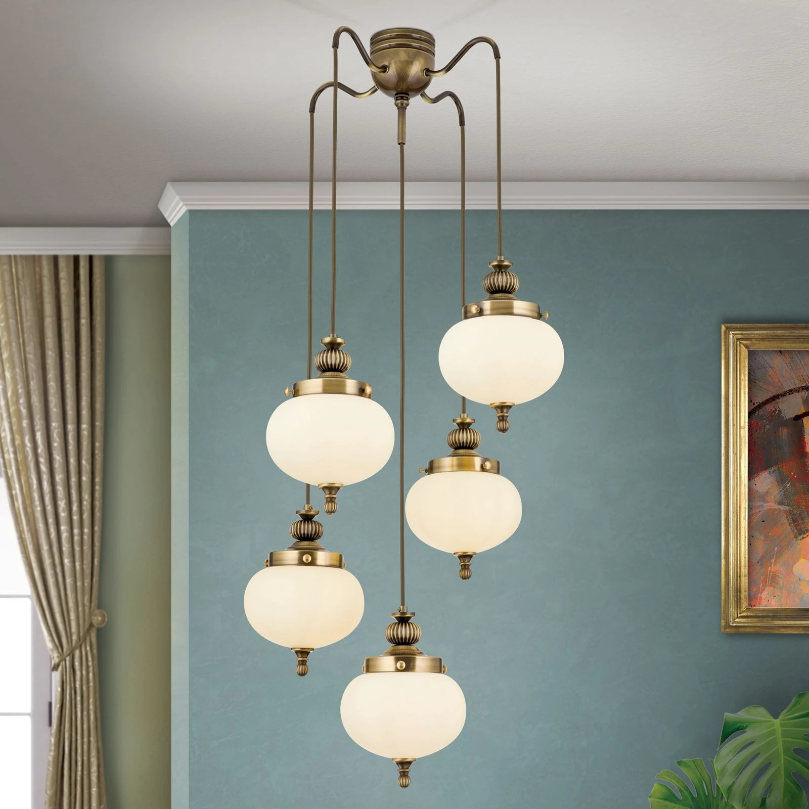 Plafonski luster WIENER NOSTALGIE, 4+1 izvora svetla, antik mesing, šampanj staklo - 2