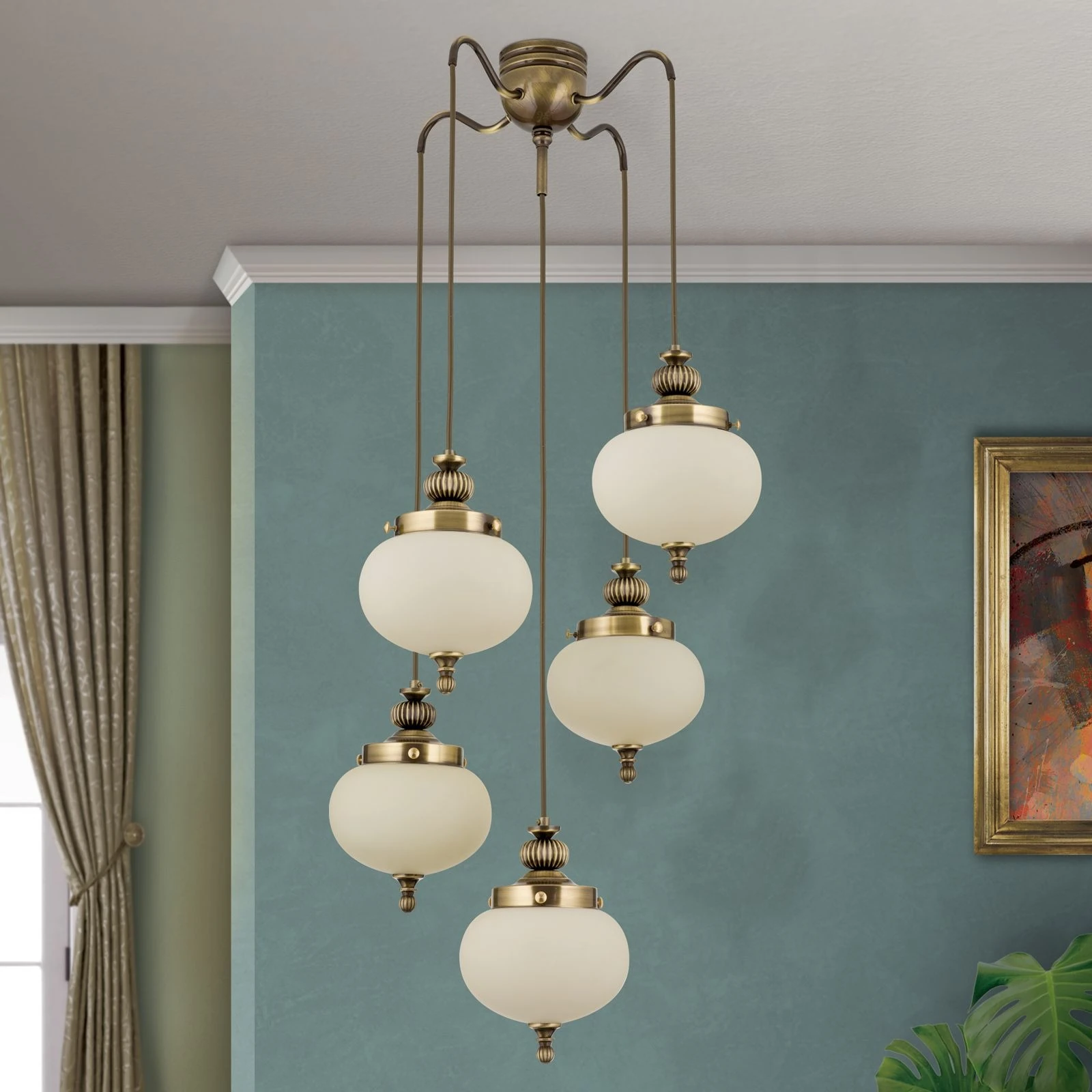 Plafonski luster WIENER NOSTALGIE, 4+1 izvora svetla, antik mesing, šampanj staklo - 3