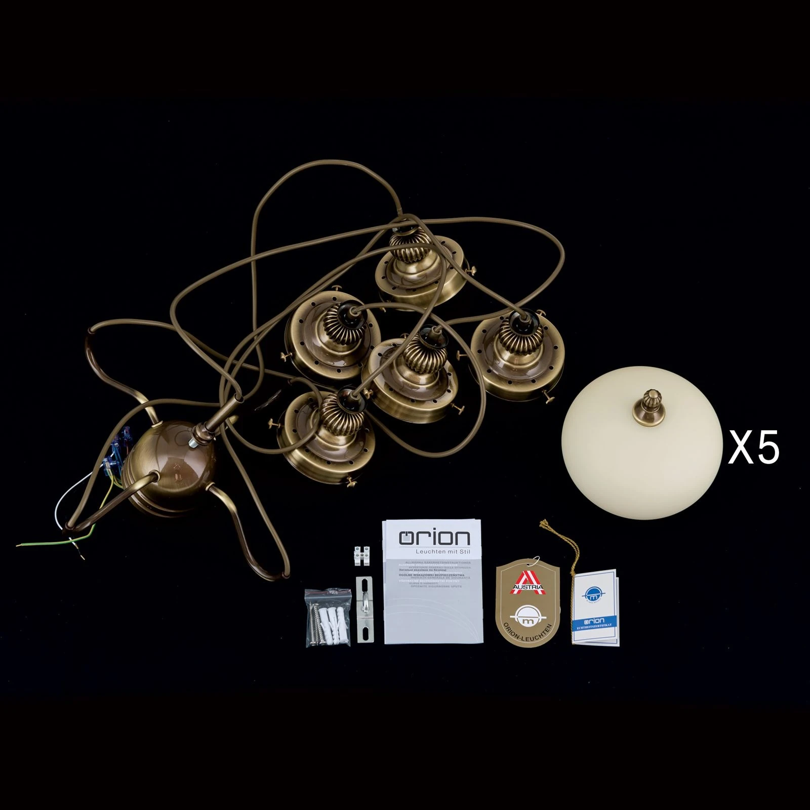 Plafonski luster WIENER NOSTALGIE, 4+1 izvora svetla, antik mesing, šampanj staklo - 8