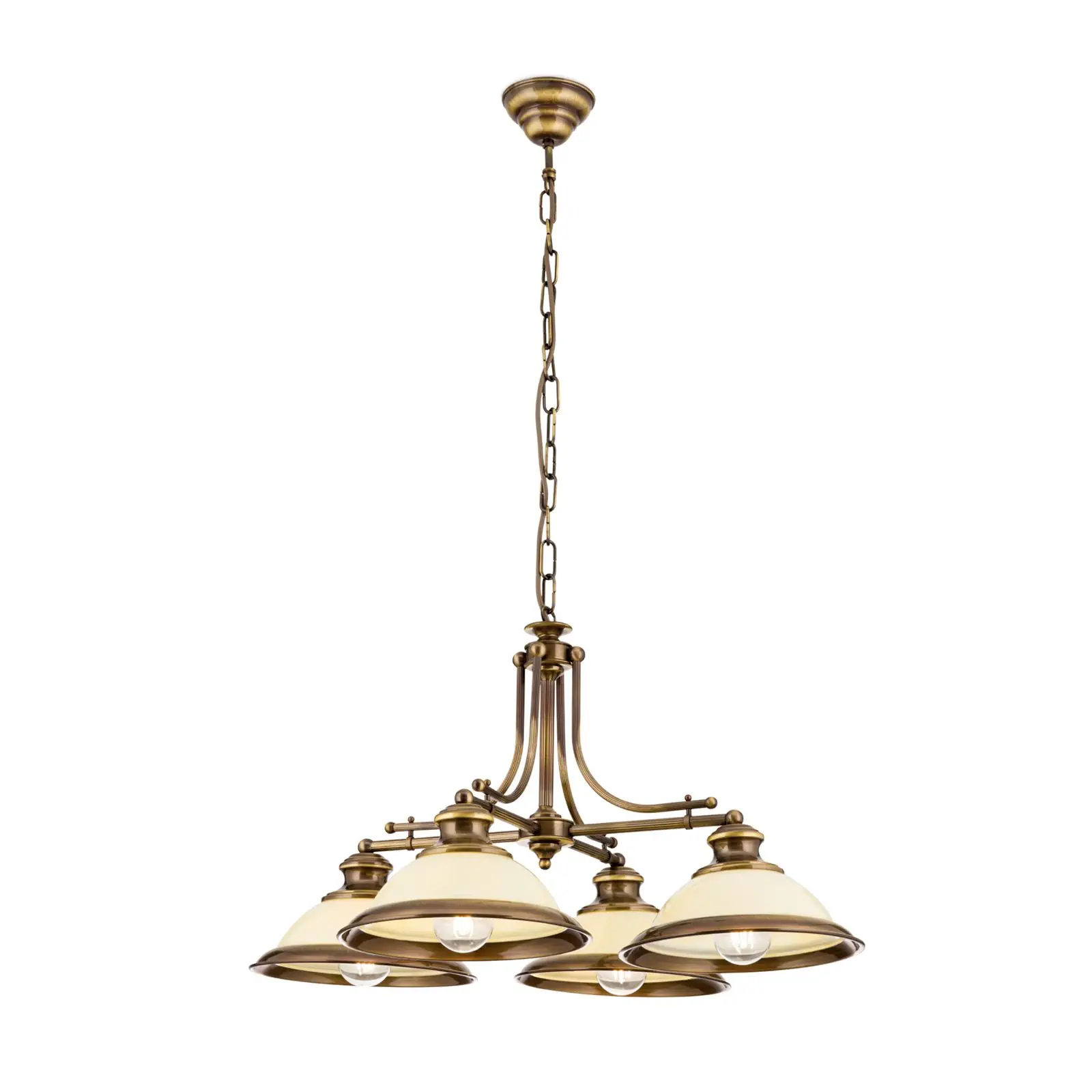 Luster AUSTRIAN OLD LAMP, antik mesing, 4 šampanj staklena abažura - 4