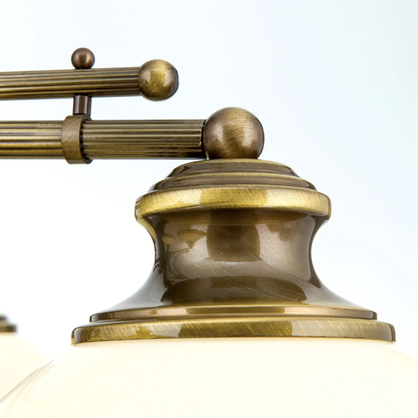 Luster AUSTRIAN OLD LAMP, antik mesing, 4 šampanj staklena abažura - 6