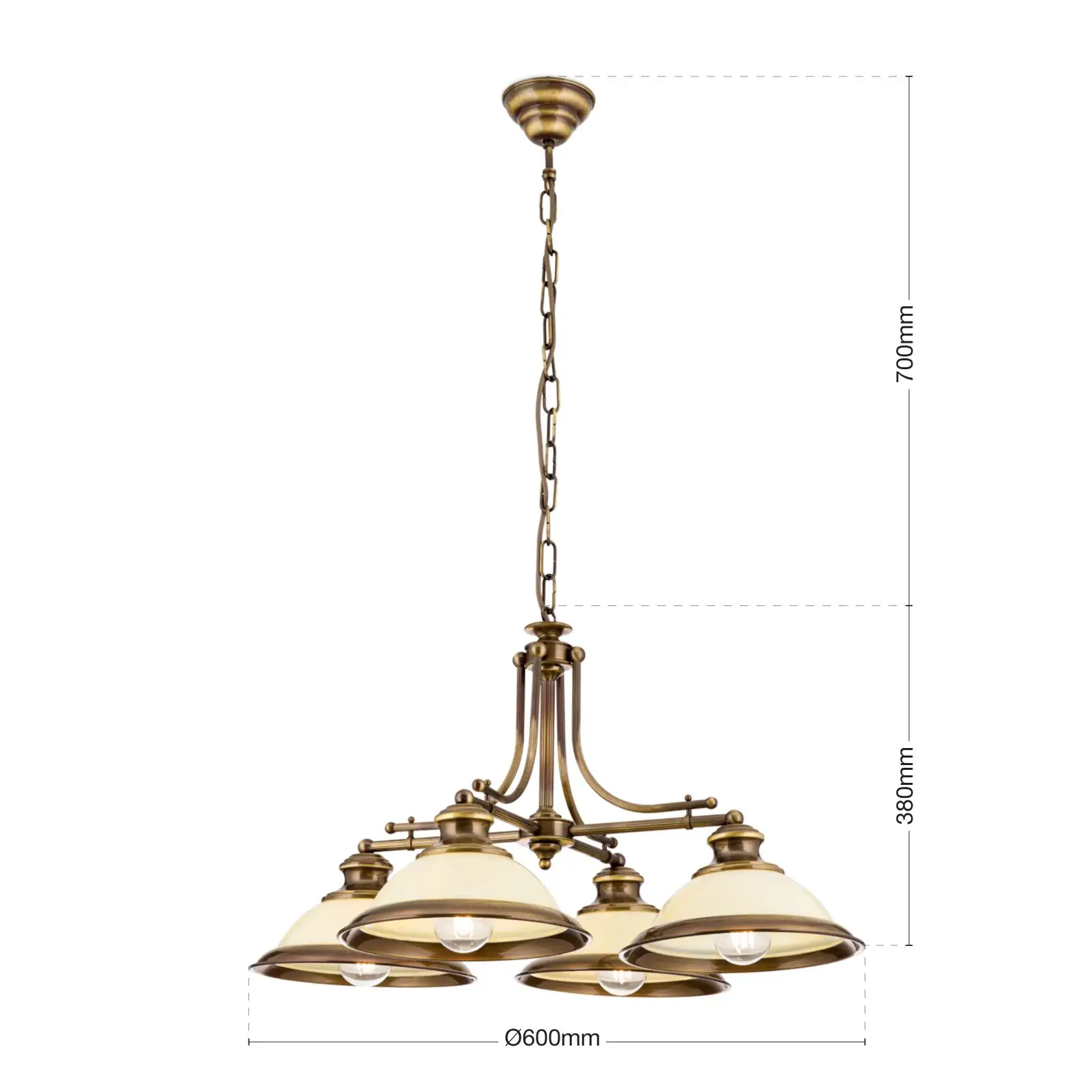 Luster AUSTRIAN OLD LAMP, antik mesing, 4 šampanj staklena abažura - 7