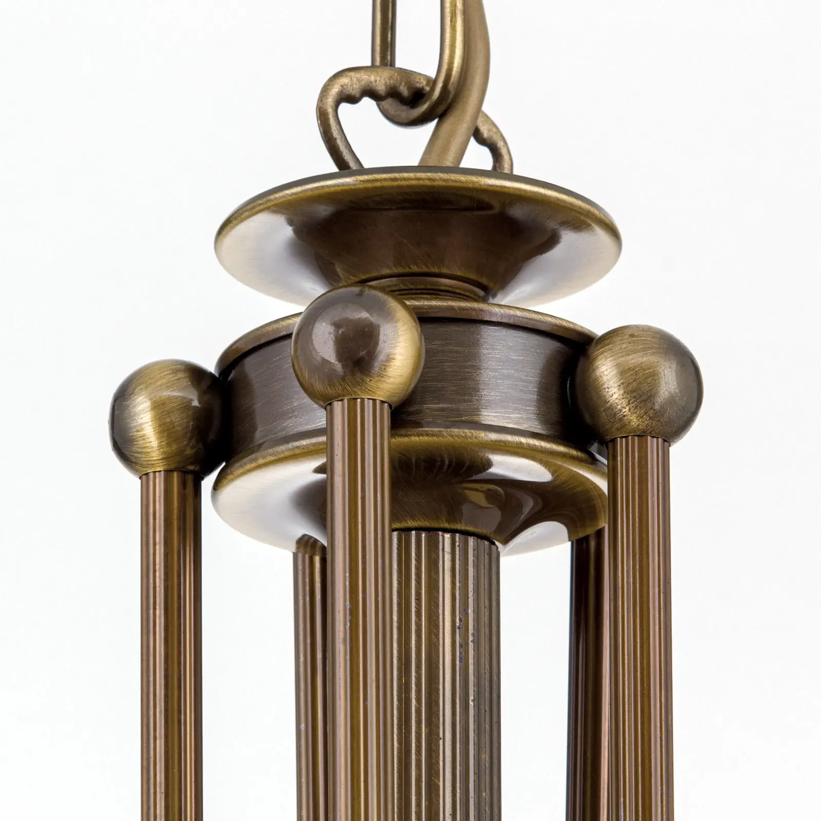 Luster AUSTRIAN OLD LAMP, antik mesing, 5 šampanj staklenih abažura - 5