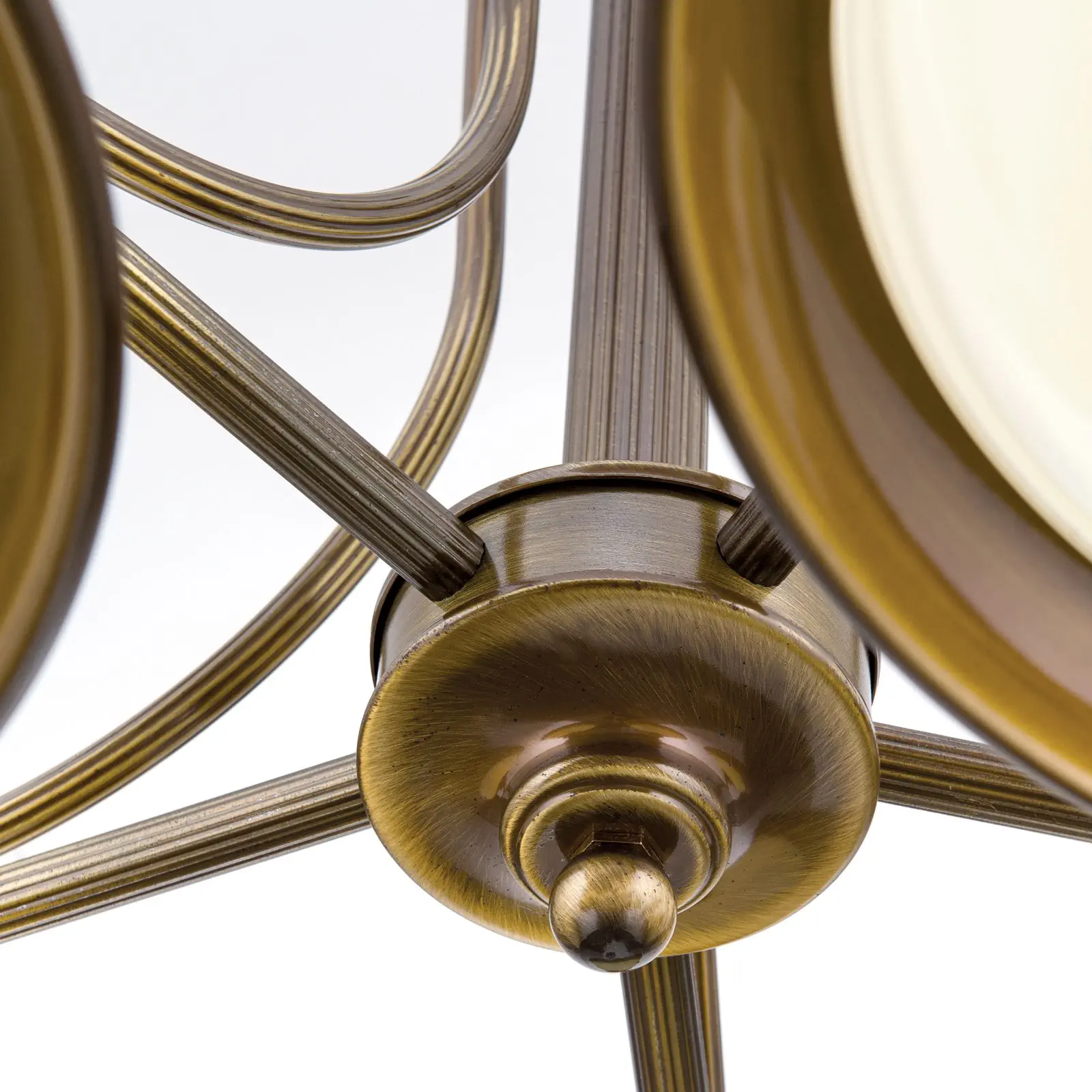 Luster AUSTRIAN OLD LAMP, antik mesing, 5 šampanj staklenih abažura - 6