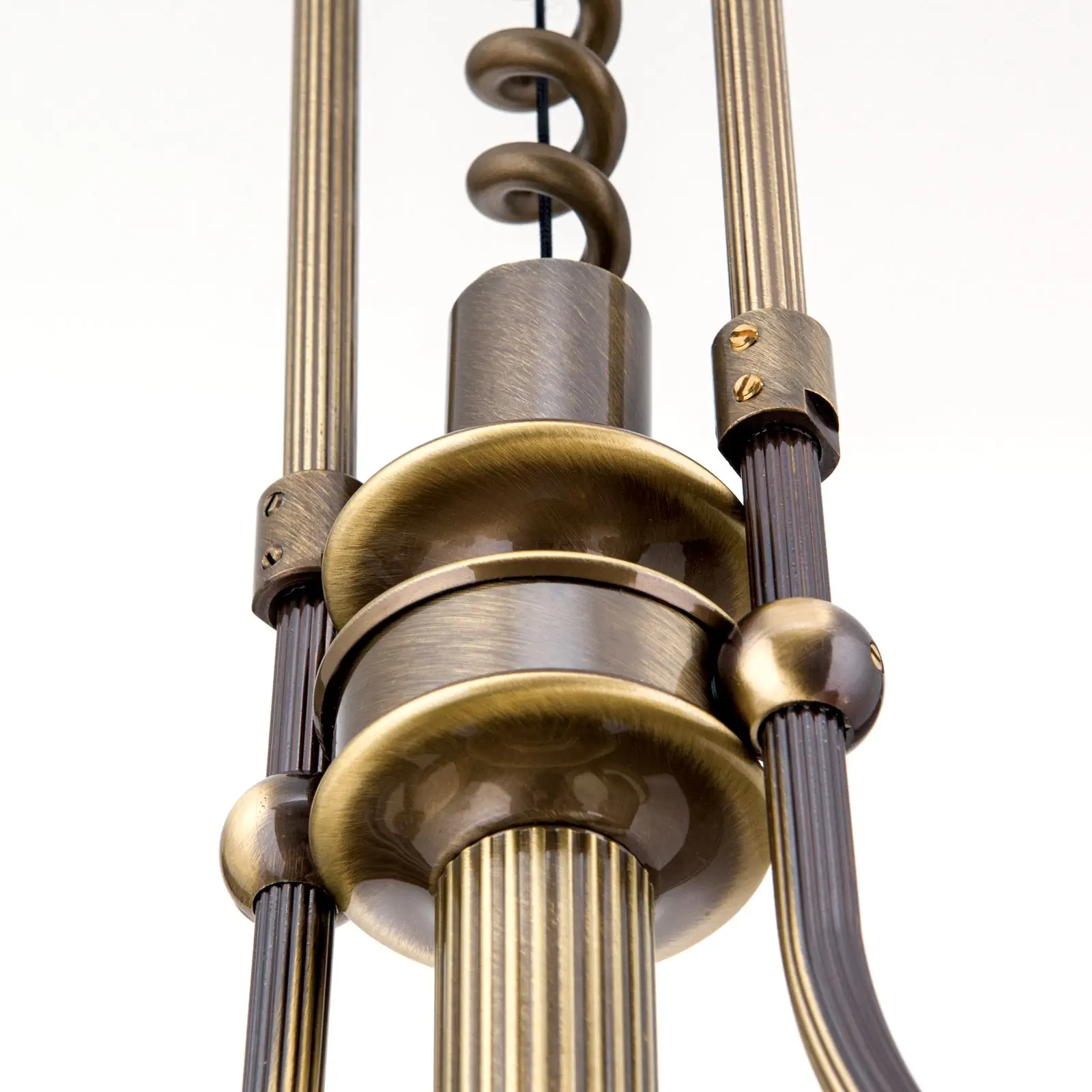 Luster AUSTRIAN OLD LAMP, antik mesing, 2 šampanj staklena abažura, sa sistemom za podizanje (kontra-teg) - 5