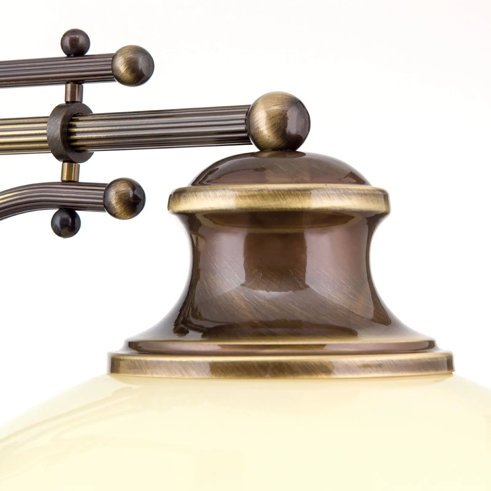 Luster AUSTRIAN OLD LAMP, antik mesing, 2 šampanj staklena abažura, sa sistemom za podizanje (kontra-teg) - 6