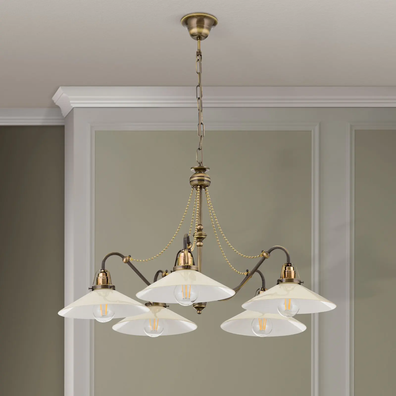 Luster ARTDESIGN, antik mesing, šampanj abažuri, 5 svetlosnih izvora - 3