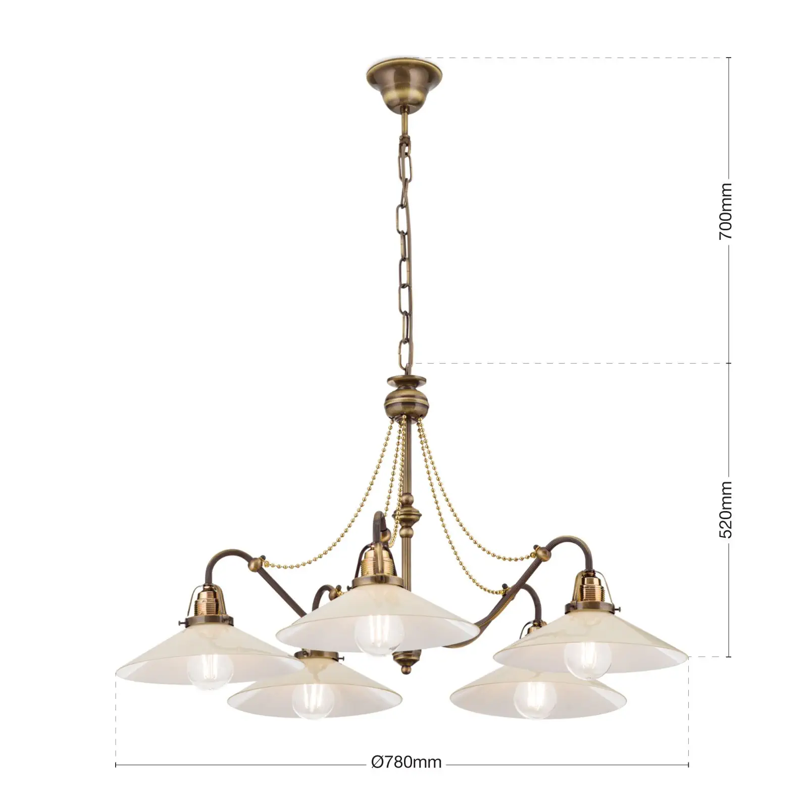 Luster ARTDESIGN, antik mesing, šampanj abažuri, 5 svetlosnih izvora - 7