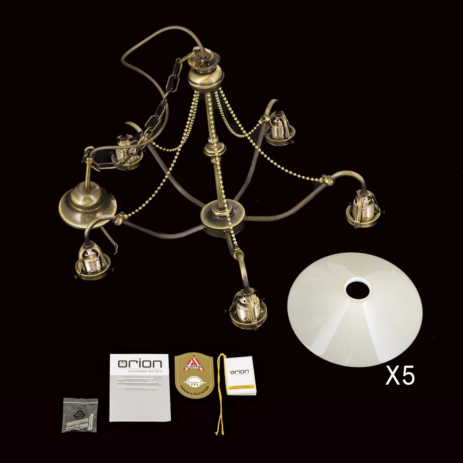 Luster ARTDESIGN, antik mesing, šampanj abažuri, 5 svetlosnih izvora - 8