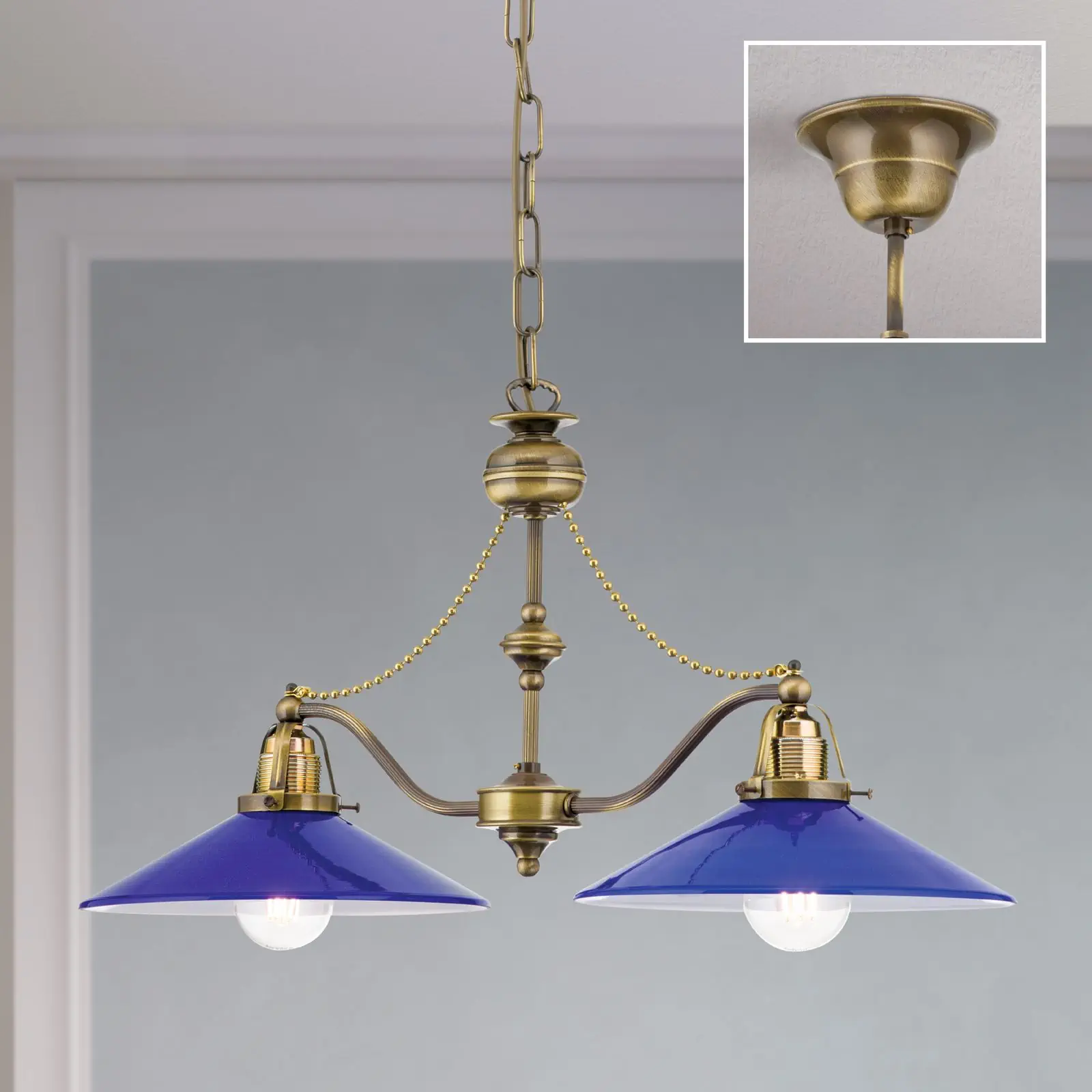 Luster ARTDESIGN, antik mesing, plavi abažuri, 2 svetlosna izvora - 2