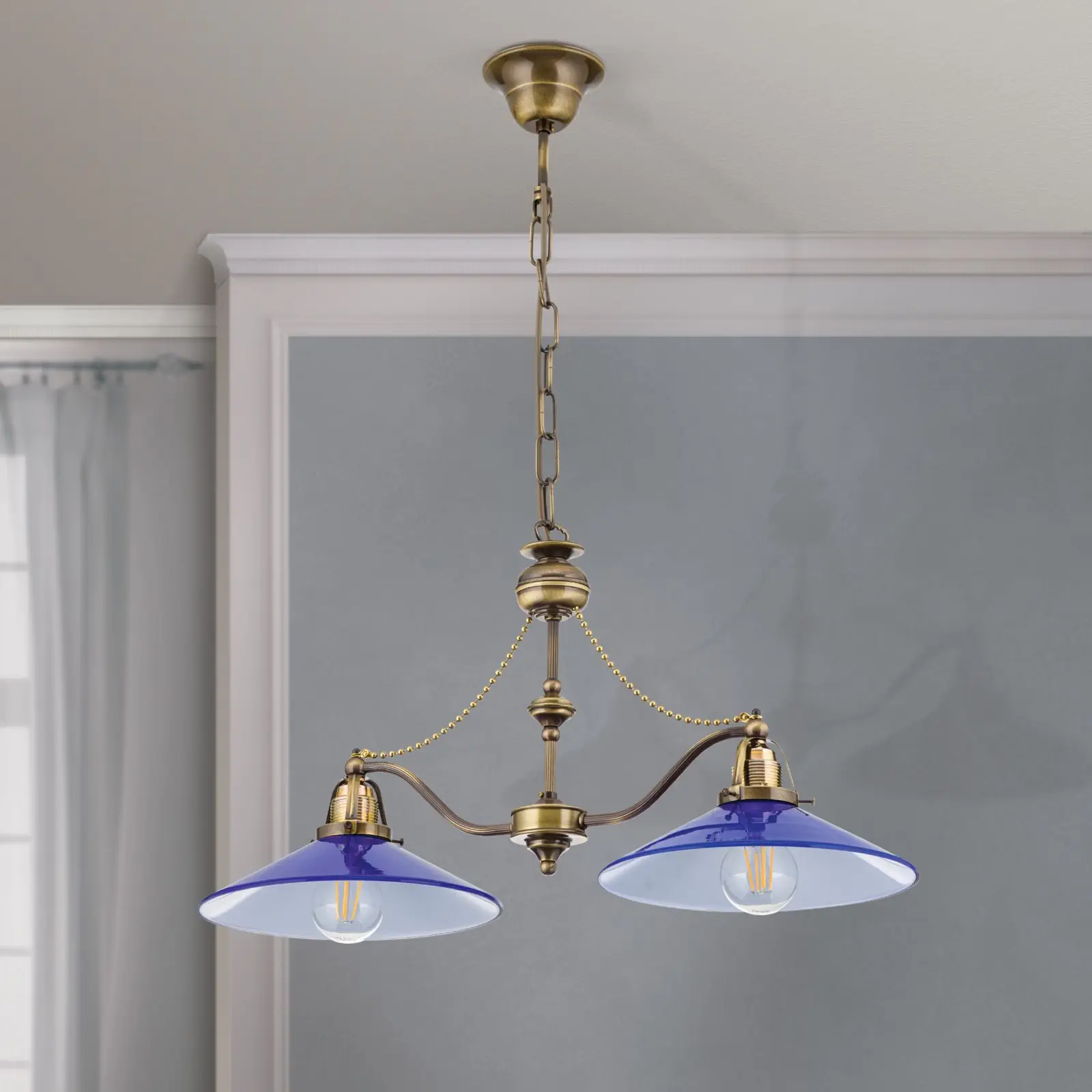 Luster ARTDESIGN, antik mesing, plavi abažuri, 2 svetlosna izvora - 3