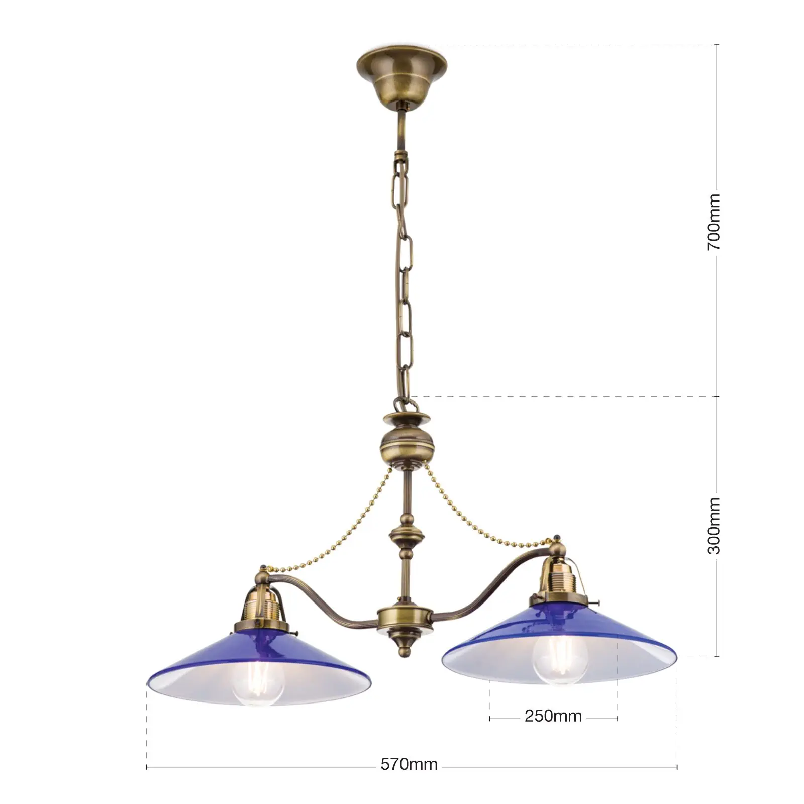Luster ARTDESIGN, antik mesing, plavi abažuri, 2 svetlosna izvora - 7