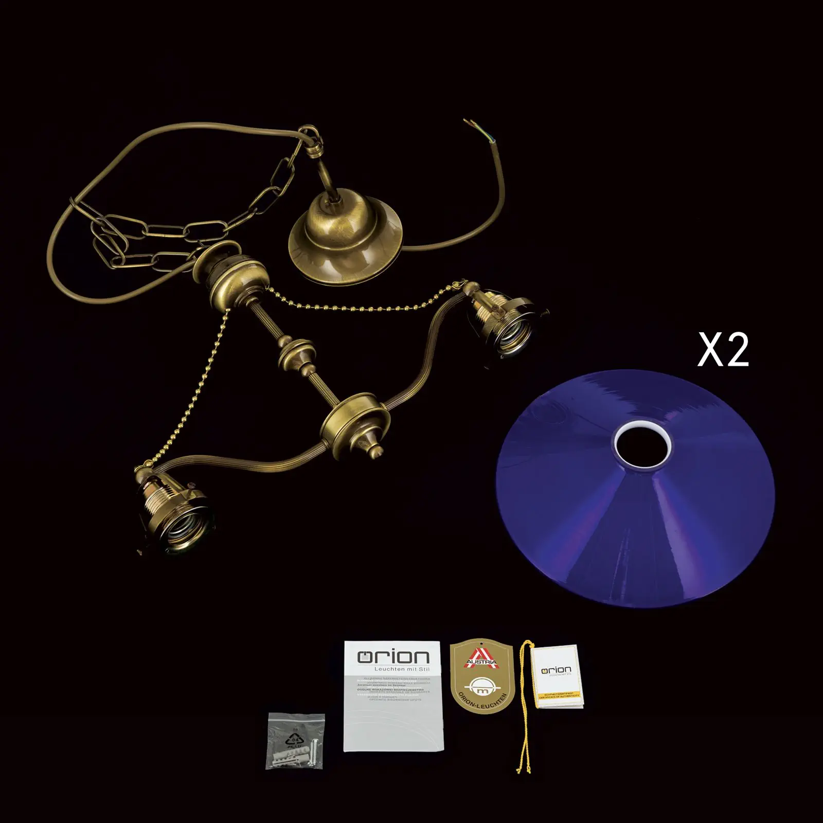 Luster ARTDESIGN, antik mesing, plavi abažuri, 2 svetlosna izvora - 8