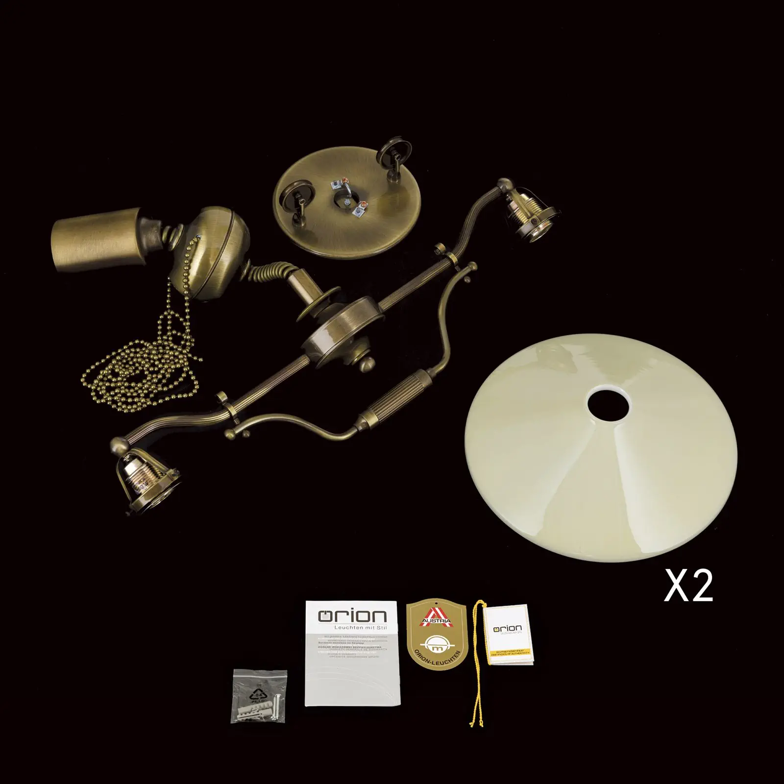 Luster ARTDESIGN, antik mesing, šampanj abažuri, 2 svetlosna izvora + mehanizam za podešavanje visine (kontra-teg) - 8