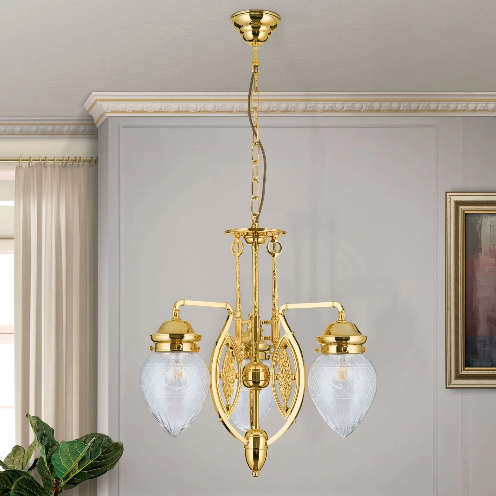 Luster BUDAPEST, 3 svetla, 24-karatno pozlaćen, providno kristalno staklo - 3
