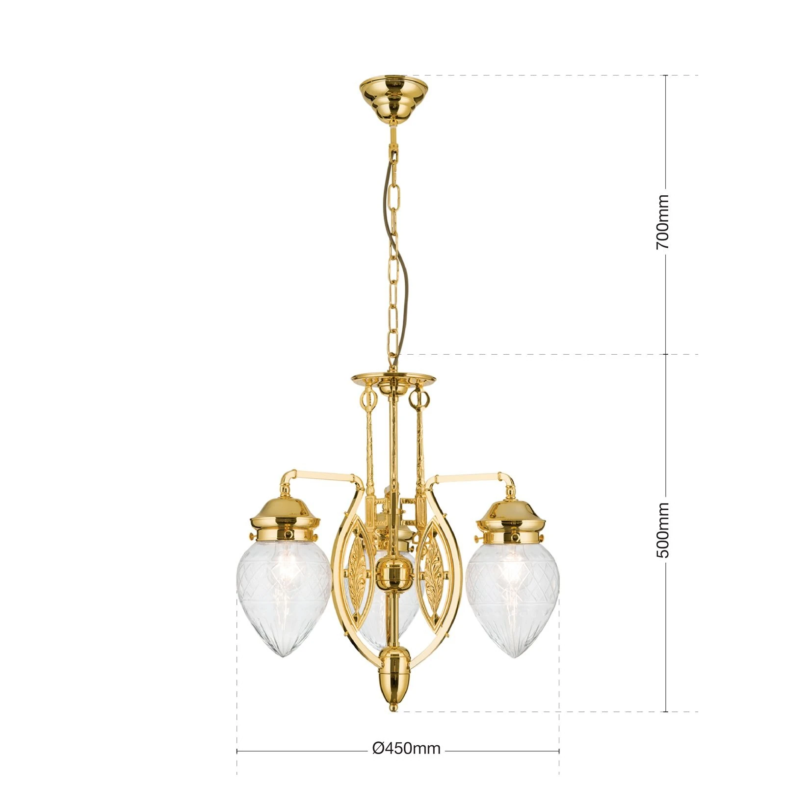 Luster BUDAPEST, 3 svetla, 24-karatno pozlaćen, providno kristalno staklo - 7