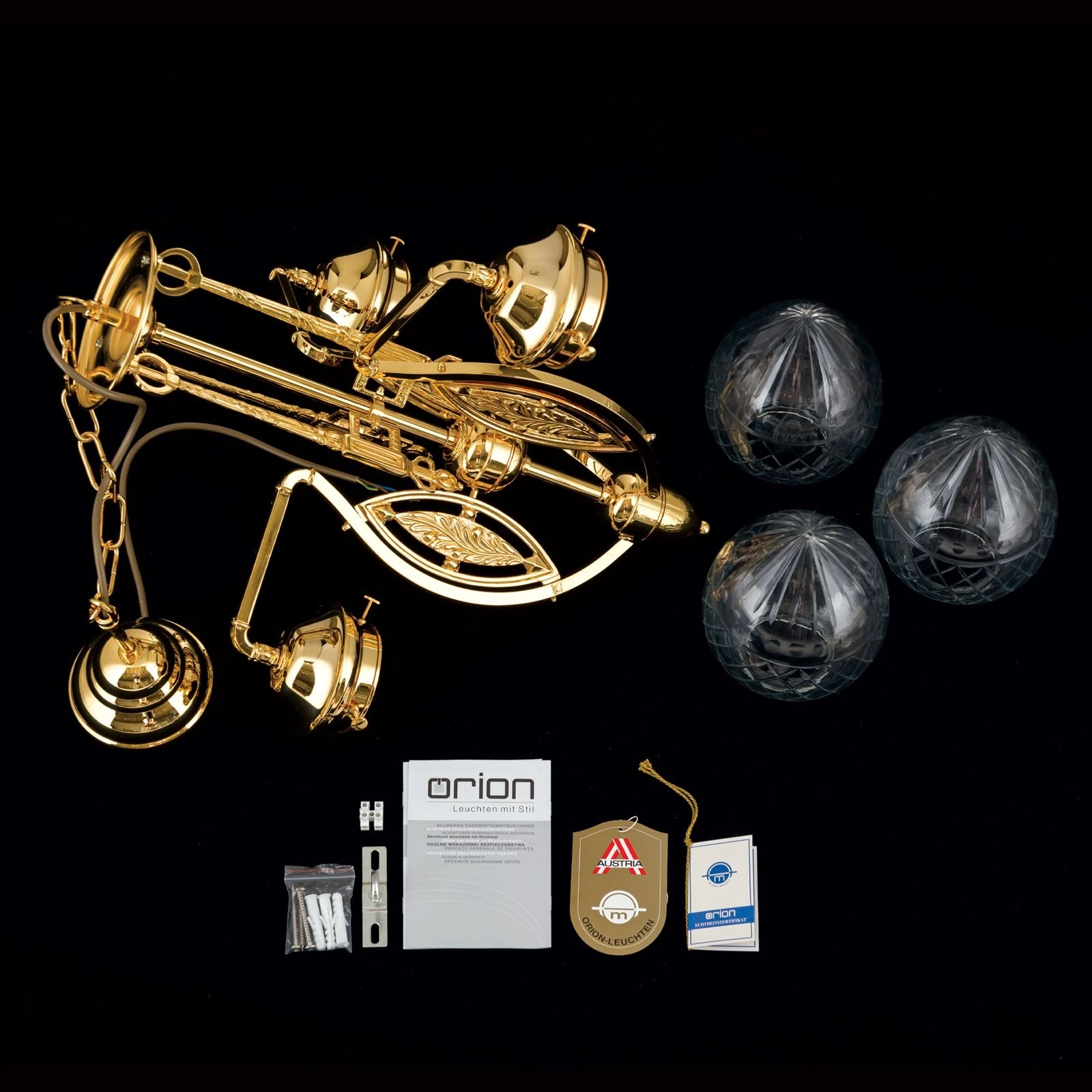 Luster BUDAPEST, 3 svetla, 24-karatno pozlaćen, providno kristalno staklo - 8