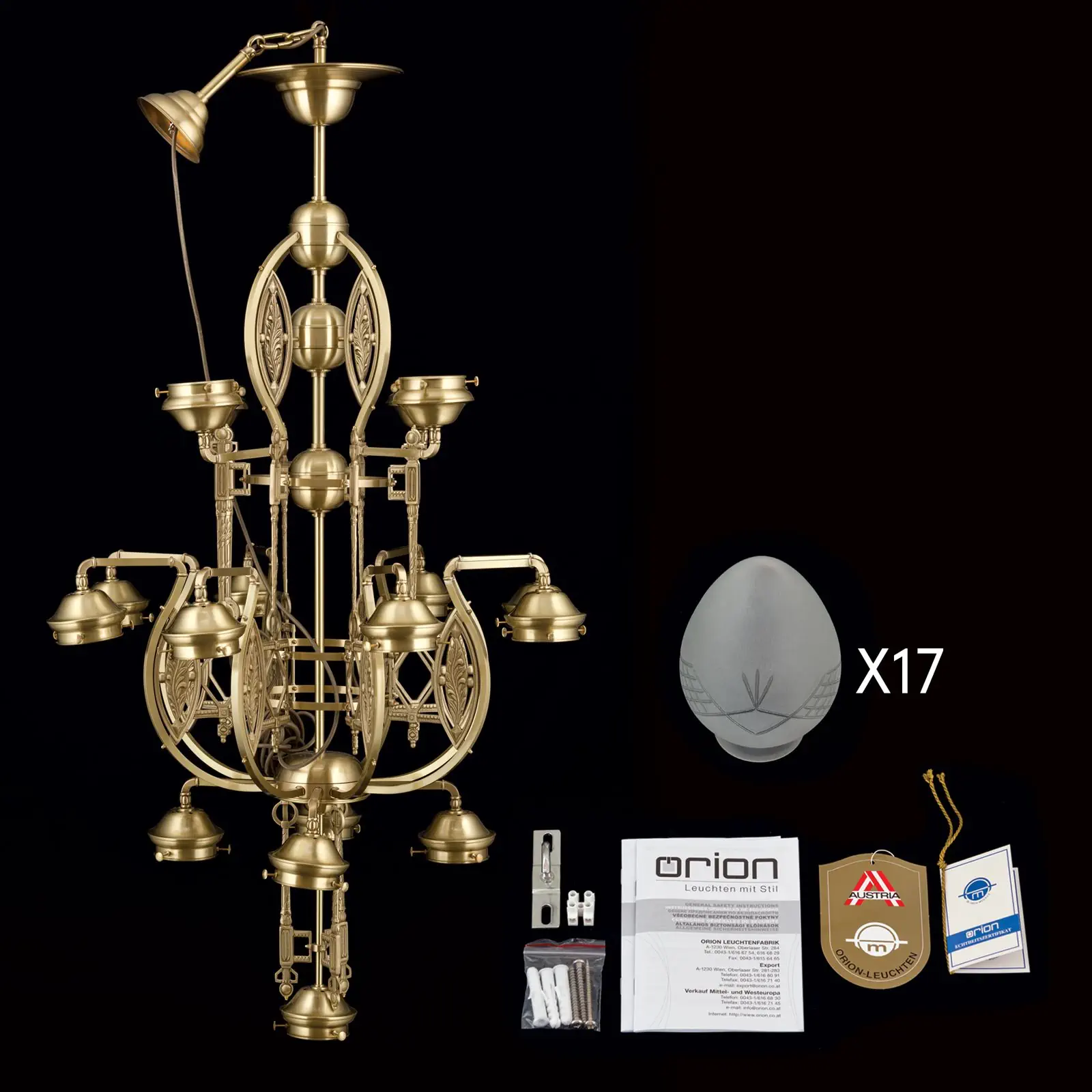 Luster BUDAPEST, 17 izvora svetla, bronza, sa prozirnim mat staklom - 8