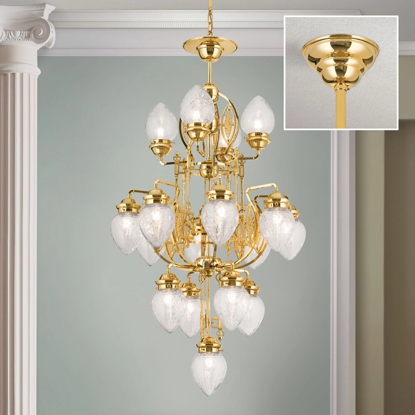 Luster BUDAPEST, 17 izvora svetla, 24-karatno pozlaćen, providno kristalno staklo - 2