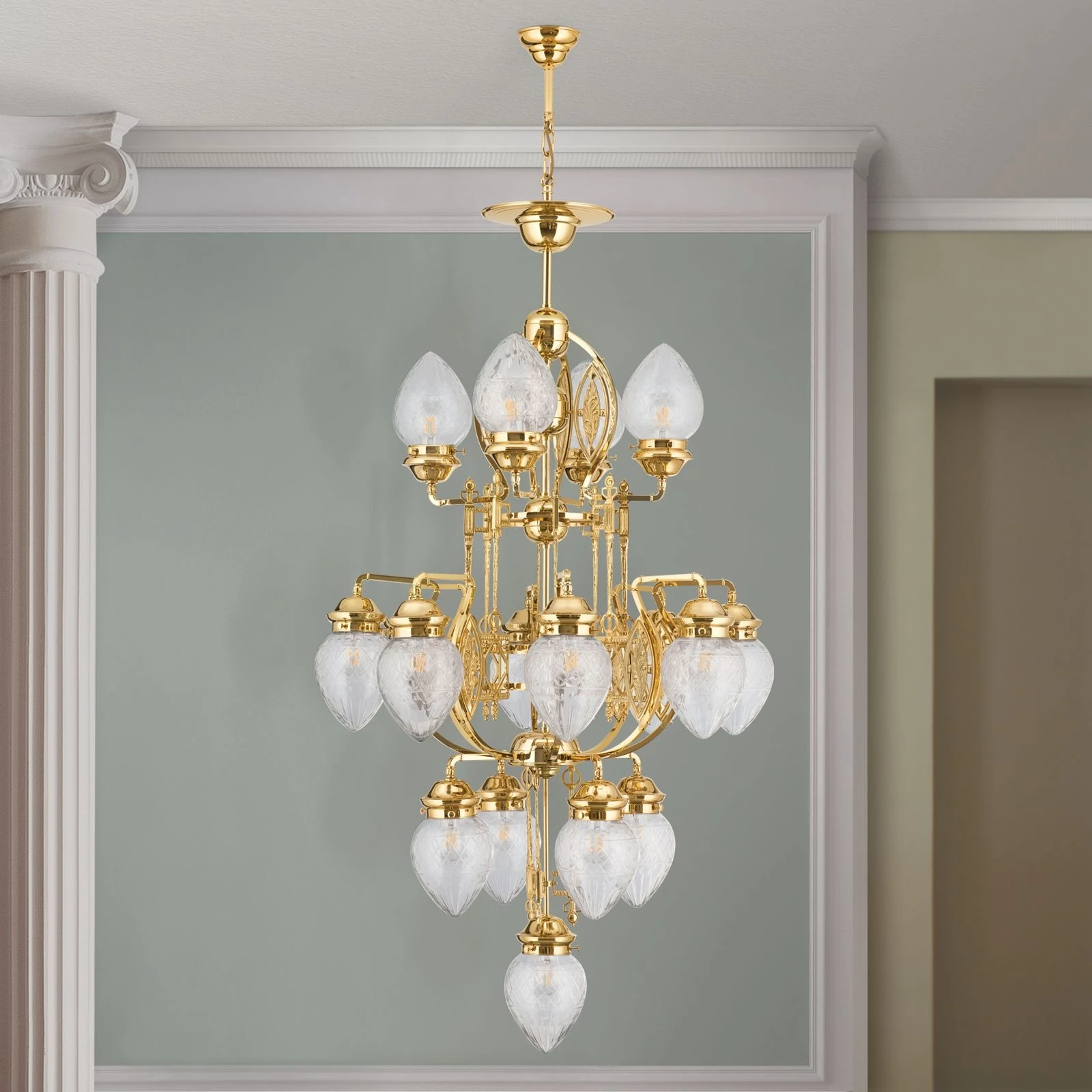 Luster BUDAPEST, 17 izvora svetla, 24-karatno pozlaćen, providno kristalno staklo - 3