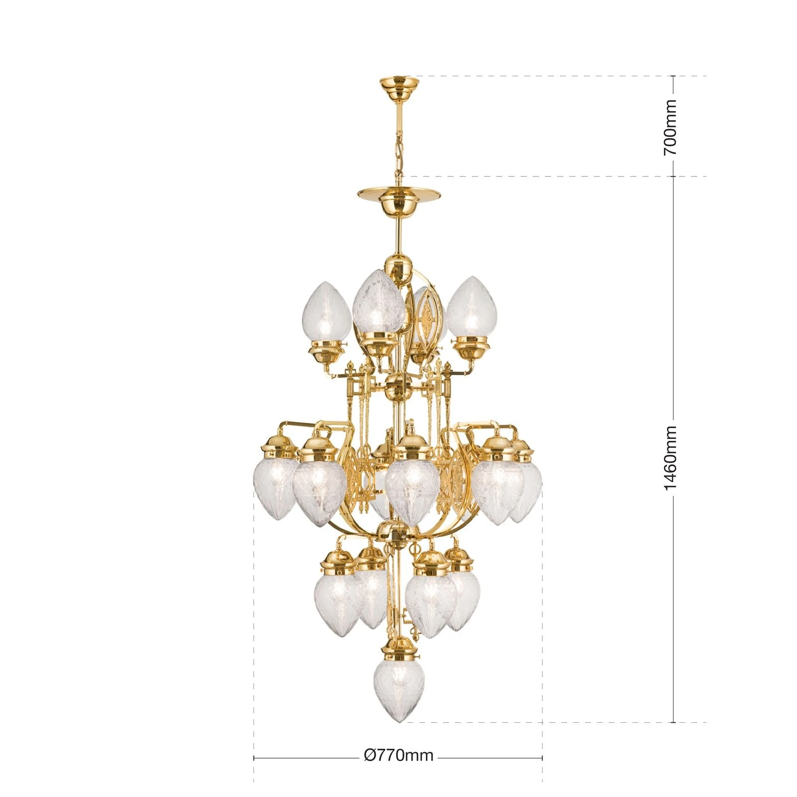 Luster BUDAPEST, 17 izvora svetla, 24-karatno pozlaćen, providno kristalno staklo - 7