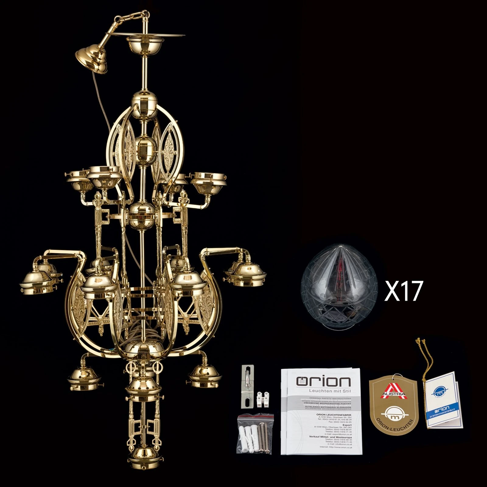 Luster BUDAPEST, 17 izvora svetla, 24-karatno pozlaćen, providno kristalno staklo - 8