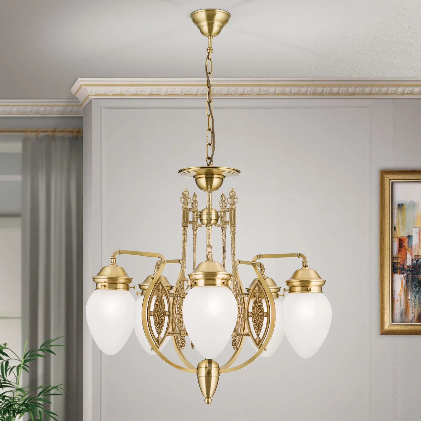 Luster BUDAPEST, 5 izvora svetla, bronza, sa prozirnim mat staklom