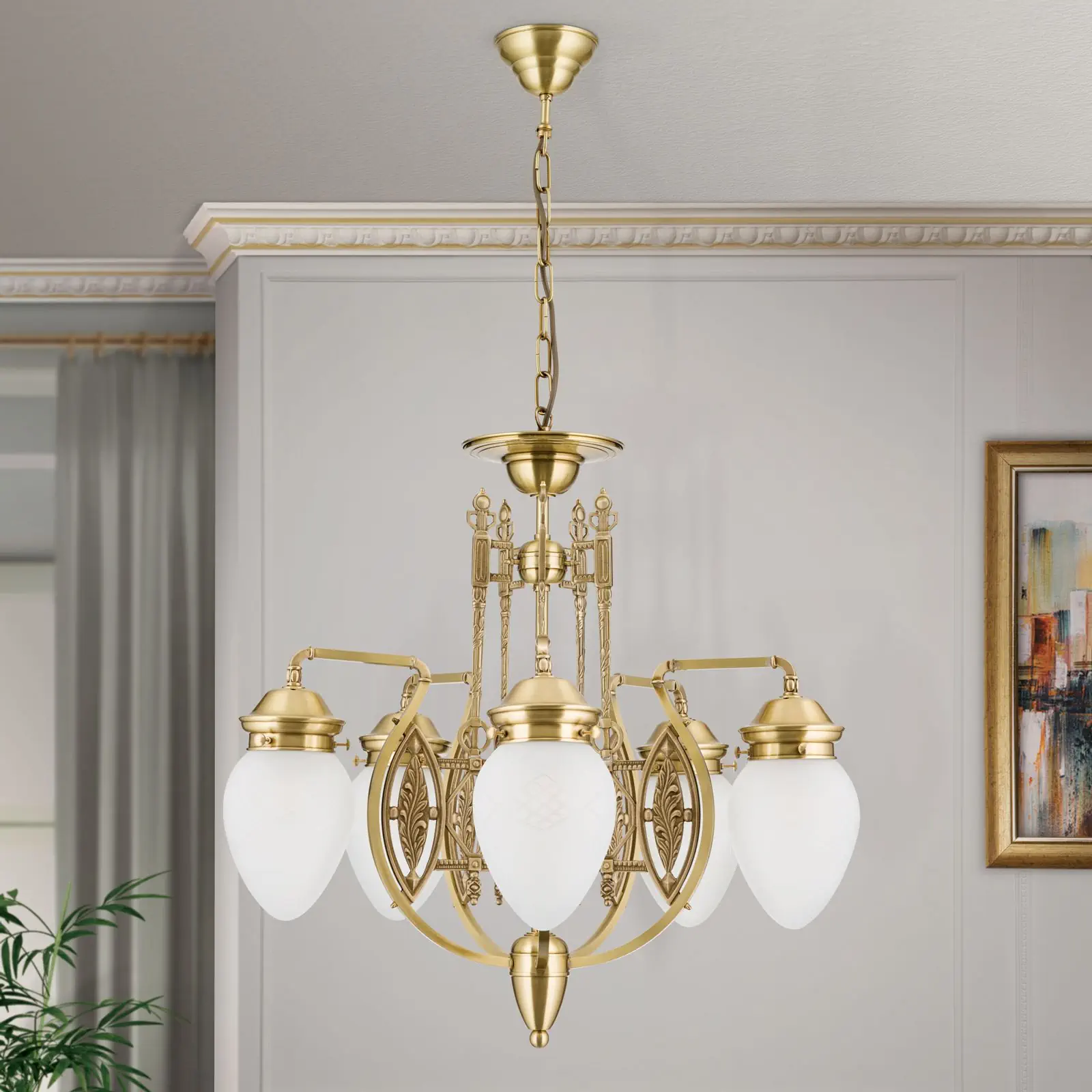 Luster BUDAPEST, 5 izvora svetla, bronza, sa prozirnim mat staklom - 3