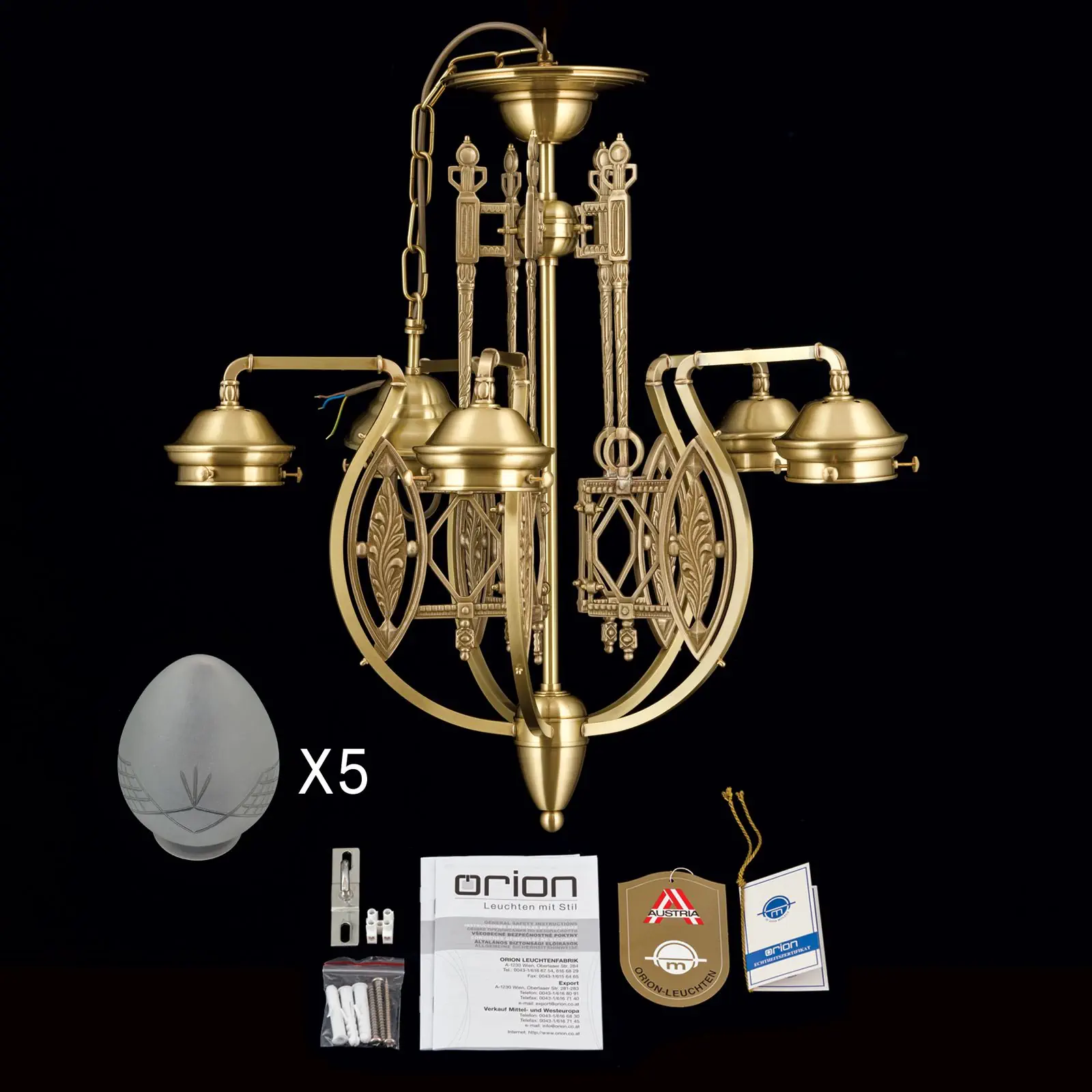 Luster BUDAPEST, 5 izvora svetla, bronza, sa prozirnim mat staklom - 8