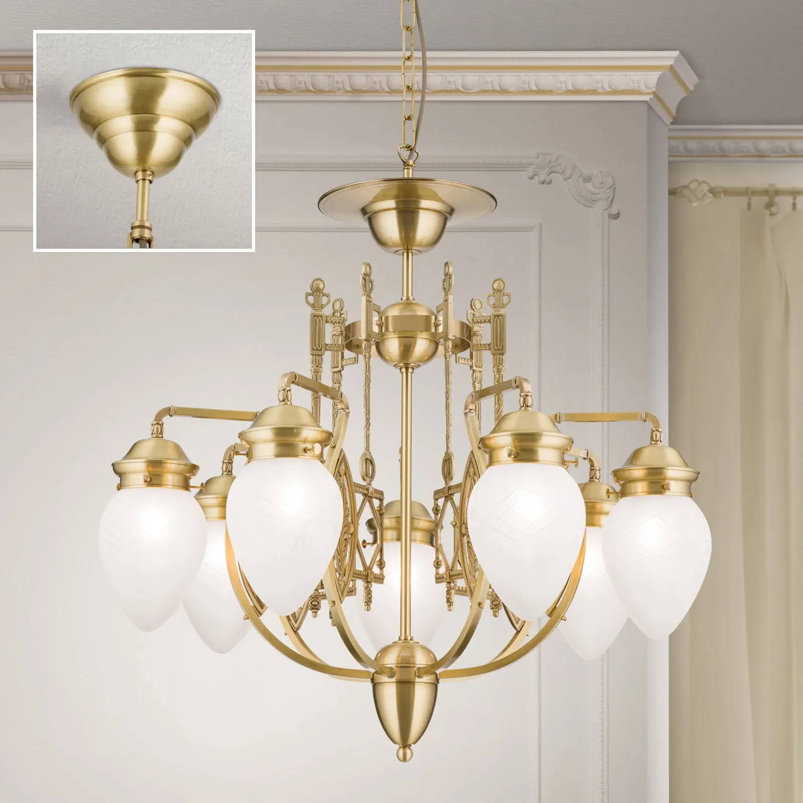 Luster BUDAPEST, 7 izvora svetla, zlato, sa prozirnim mat staklom - 2