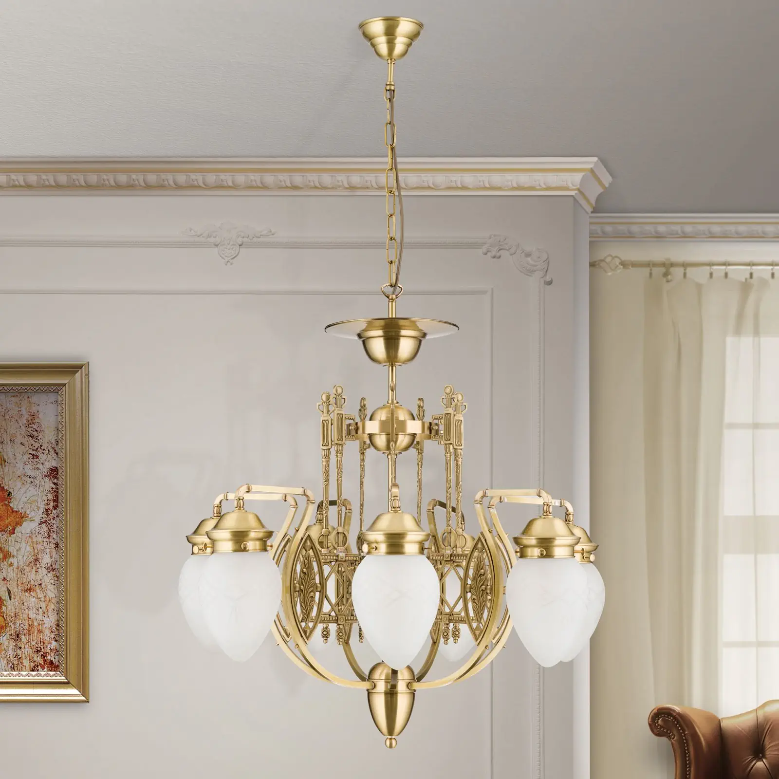 Luster BUDAPEST, 7 izvora svetla, zlato, sa prozirnim mat staklom - 3