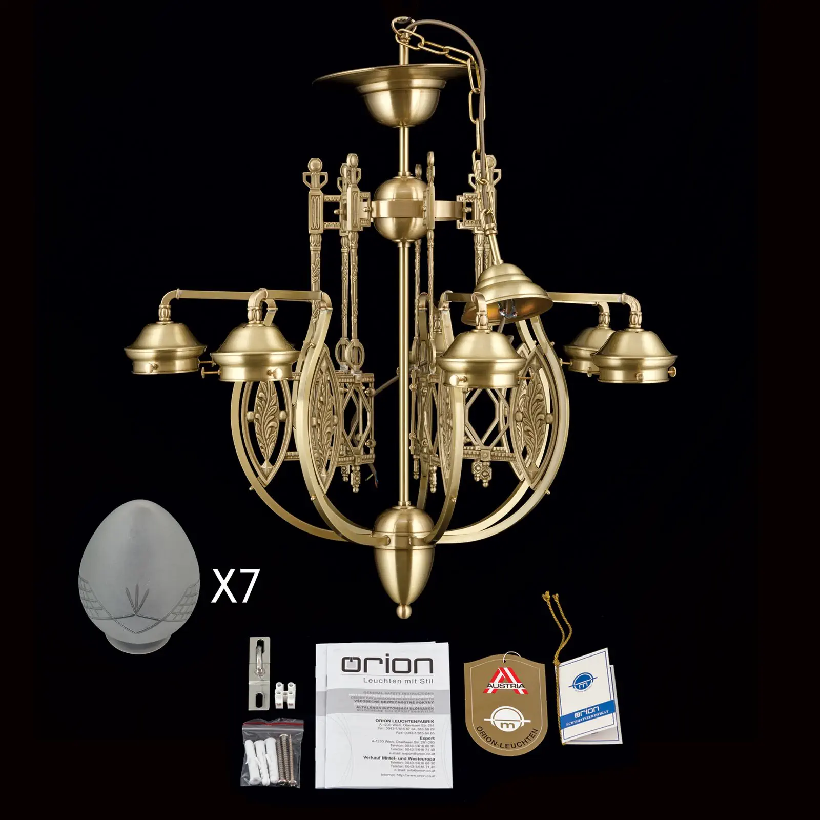 Luster BUDAPEST, 7 izvora svetla, zlato, sa prozirnim mat staklom - 8