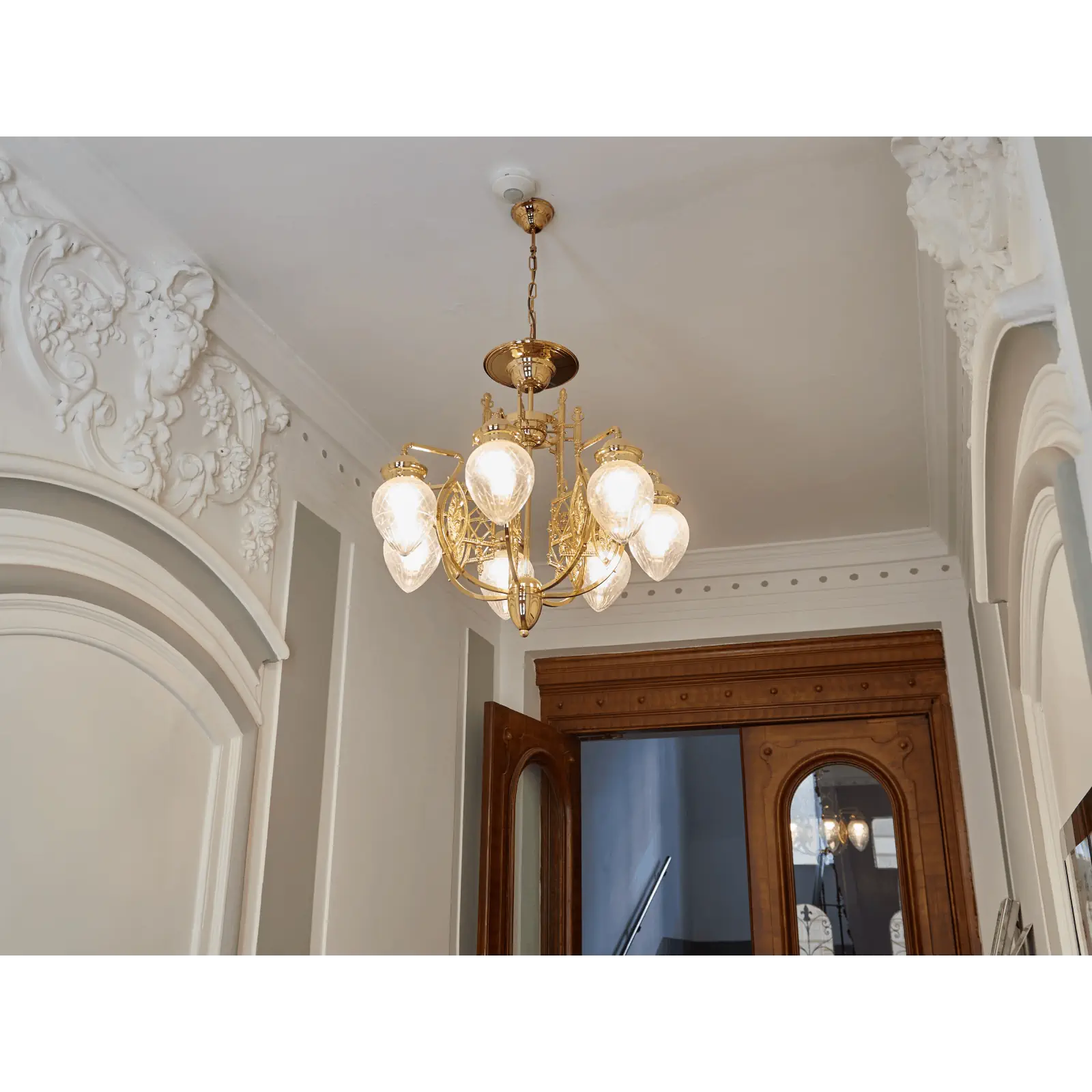 Luster BUDAPEST, 7 izvora svetla, zlato, sa prozirnim mat staklom - 9